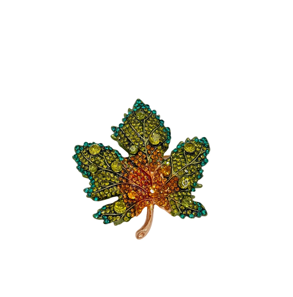 Crystal Multi-Color Glass Maple Leaf Brooch - Unbranded