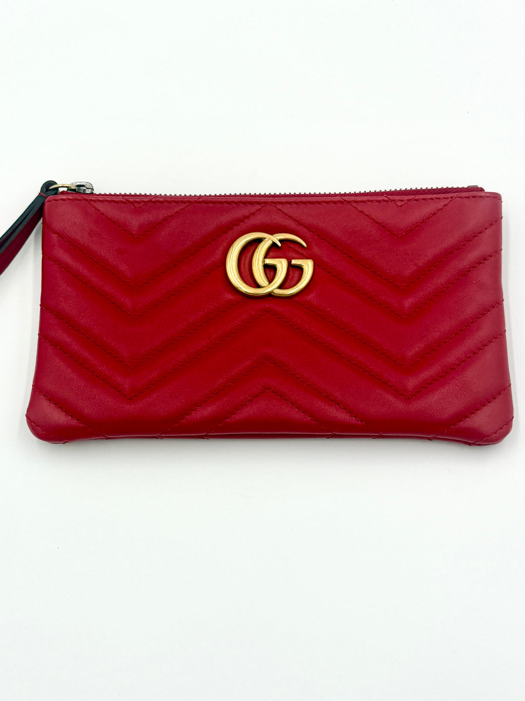 Pre-Owned Gucci GG Marmont Red Leather Crossbody Bag Double Zip - Authenticated