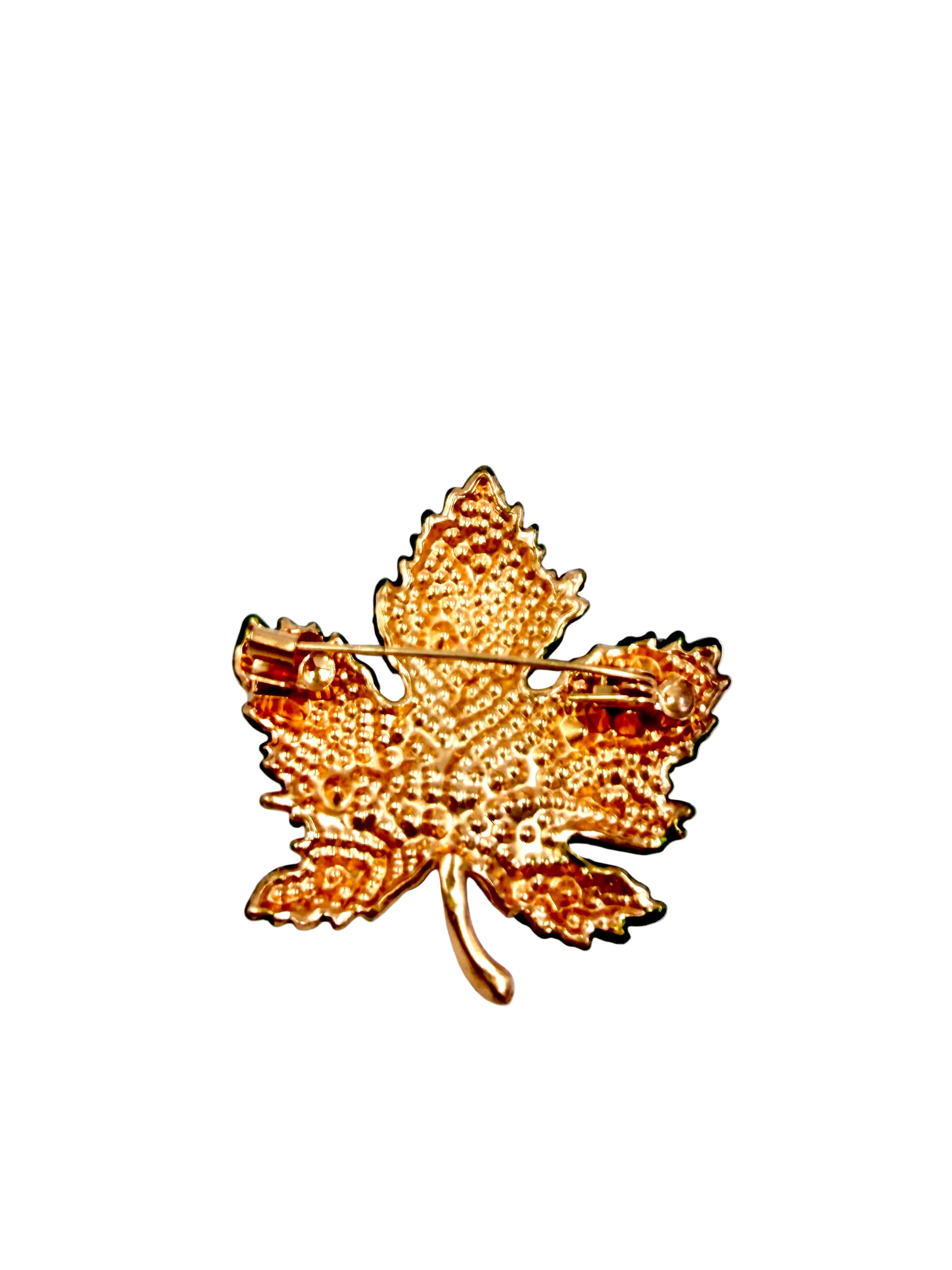Crystal Multi-Color Glass Maple Leaf Brooch - Unbranded
