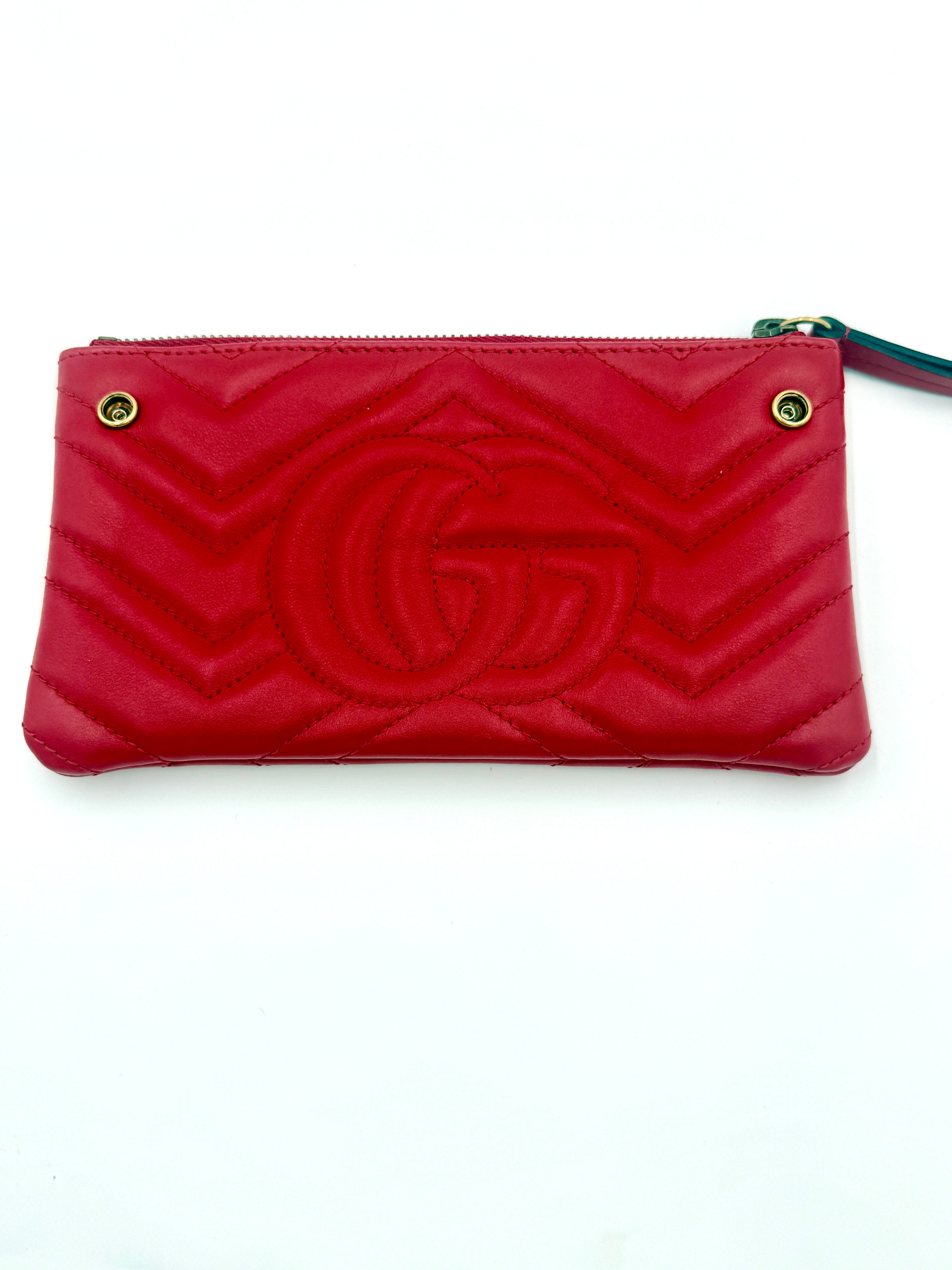 Pre-Owned Gucci GG Marmont Red Leather Crossbody Bag Double Zip - Authenticated
