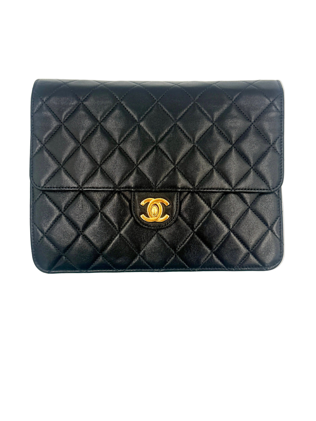 Pre-Owned Chanel Vintage Matelasse Single Flap Chain Shoulder Bag  Black Lambskin with Gold Hardware - Authenticated