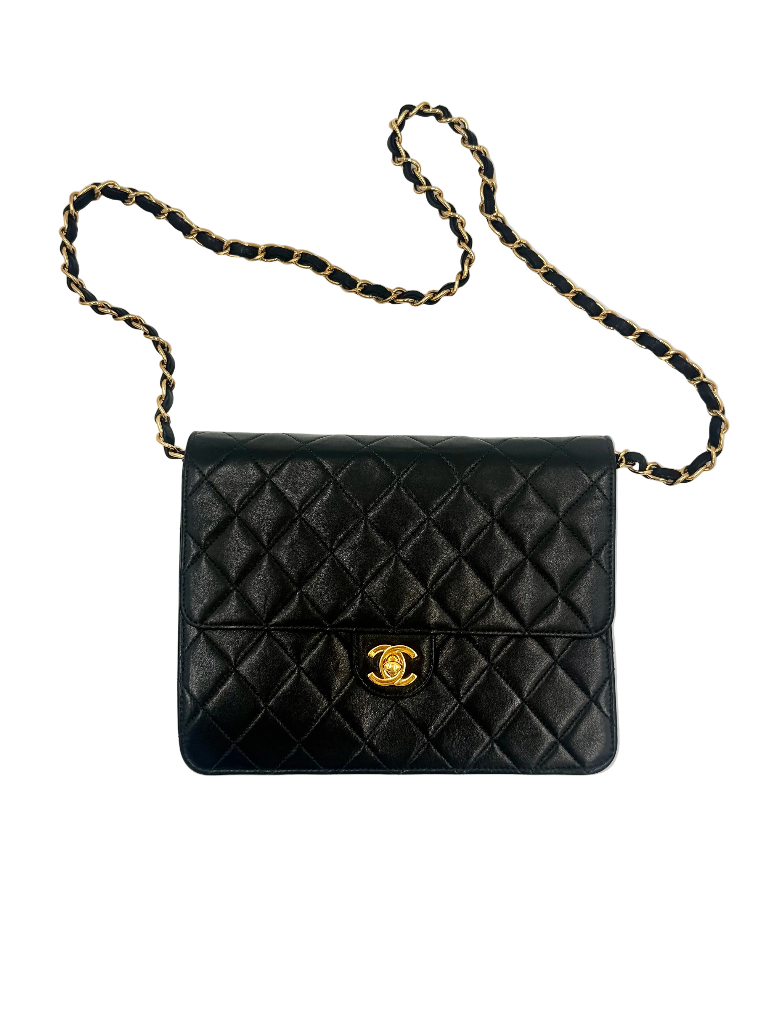 Pre-Owned Chanel Vintage Matelasse Single Flap Chain Shoulder Bag  Black Lambskin with Gold Hardware - Authenticated