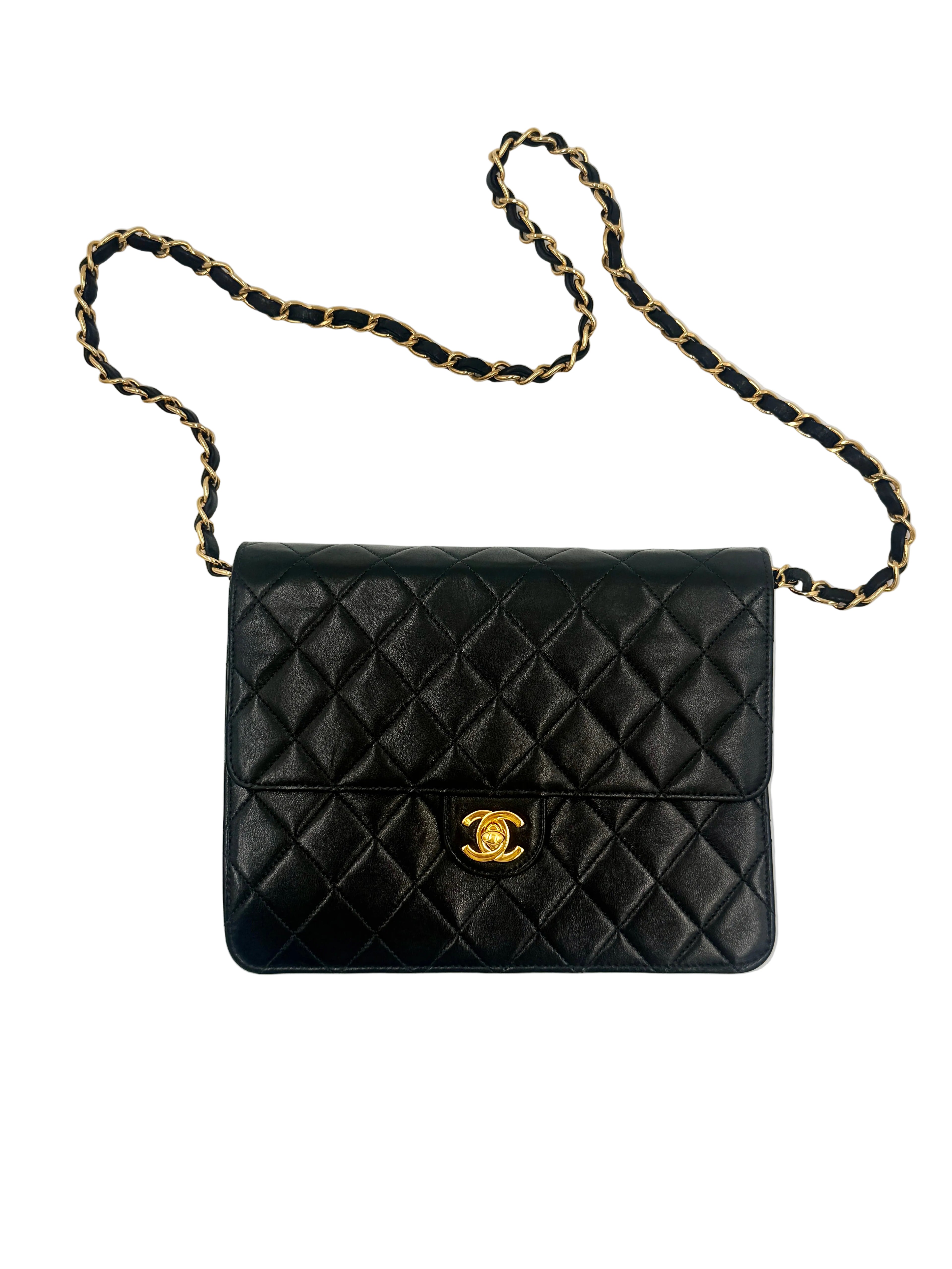 Pre-Owned Chanel Vintage Matelasse Single Flap Chain Shoulder Bag  Black Lambskin with Gold Hardware - Authenticated