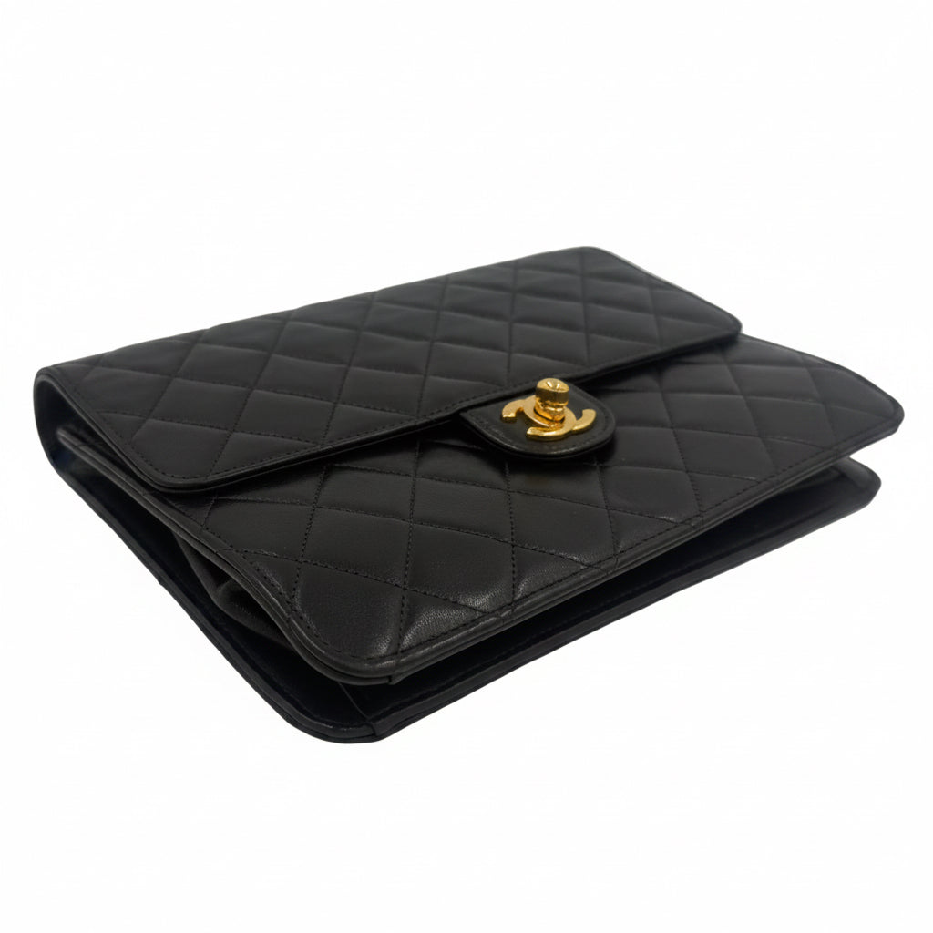 Pre-Owned Chanel Vintage Matelasse Single Flap Chain Shoulder Bag  Black Lambskin with Gold Hardware - Authenticated