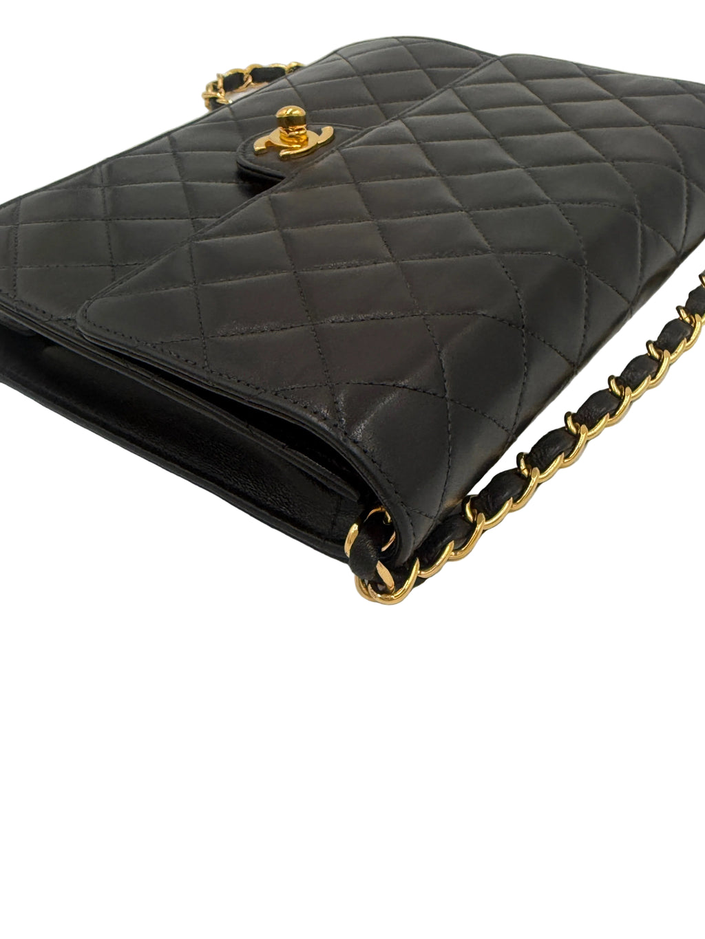 Pre-Owned Chanel Vintage Matelasse Single Flap Chain Shoulder Bag  Black Lambskin with Gold Hardware - Authenticated