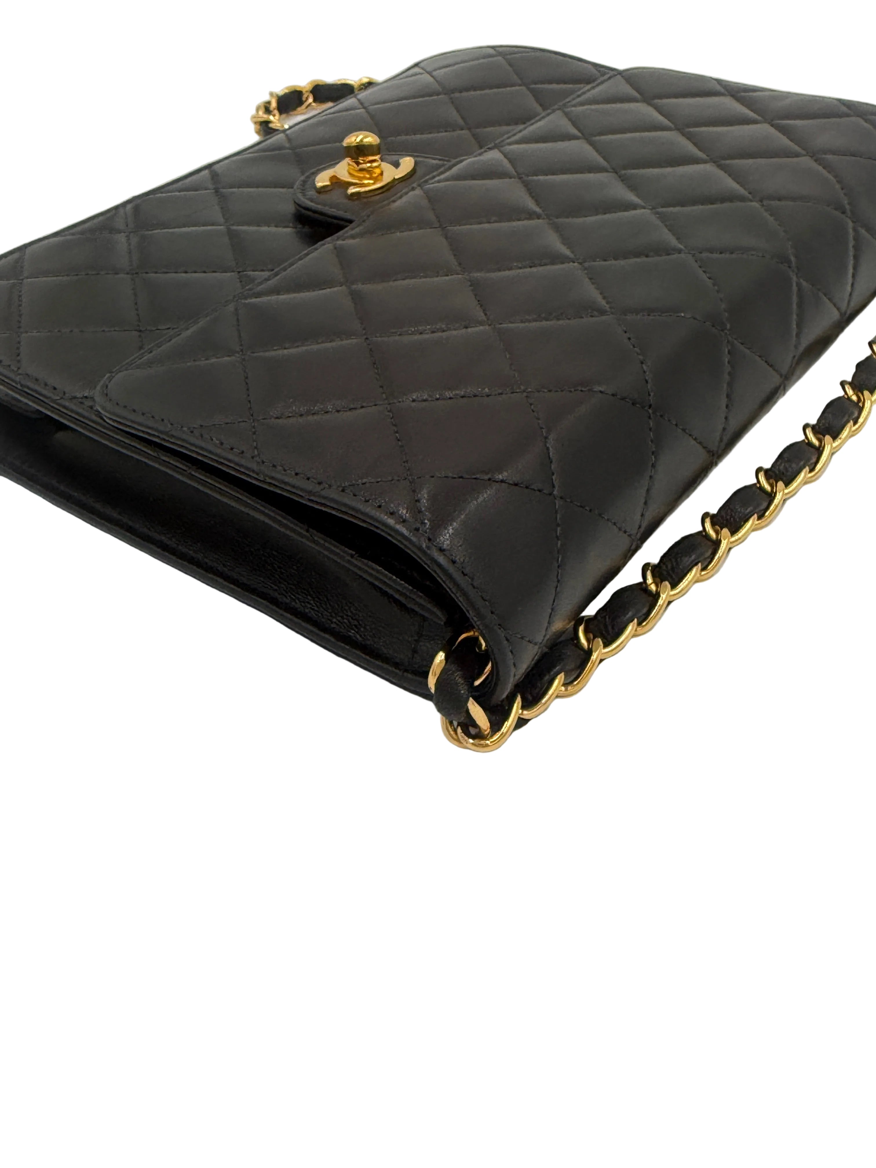 Pre-Owned Chanel Vintage Matelasse Single Flap Chain Shoulder Bag  Black Lambskin with Gold Hardware - Authenticated