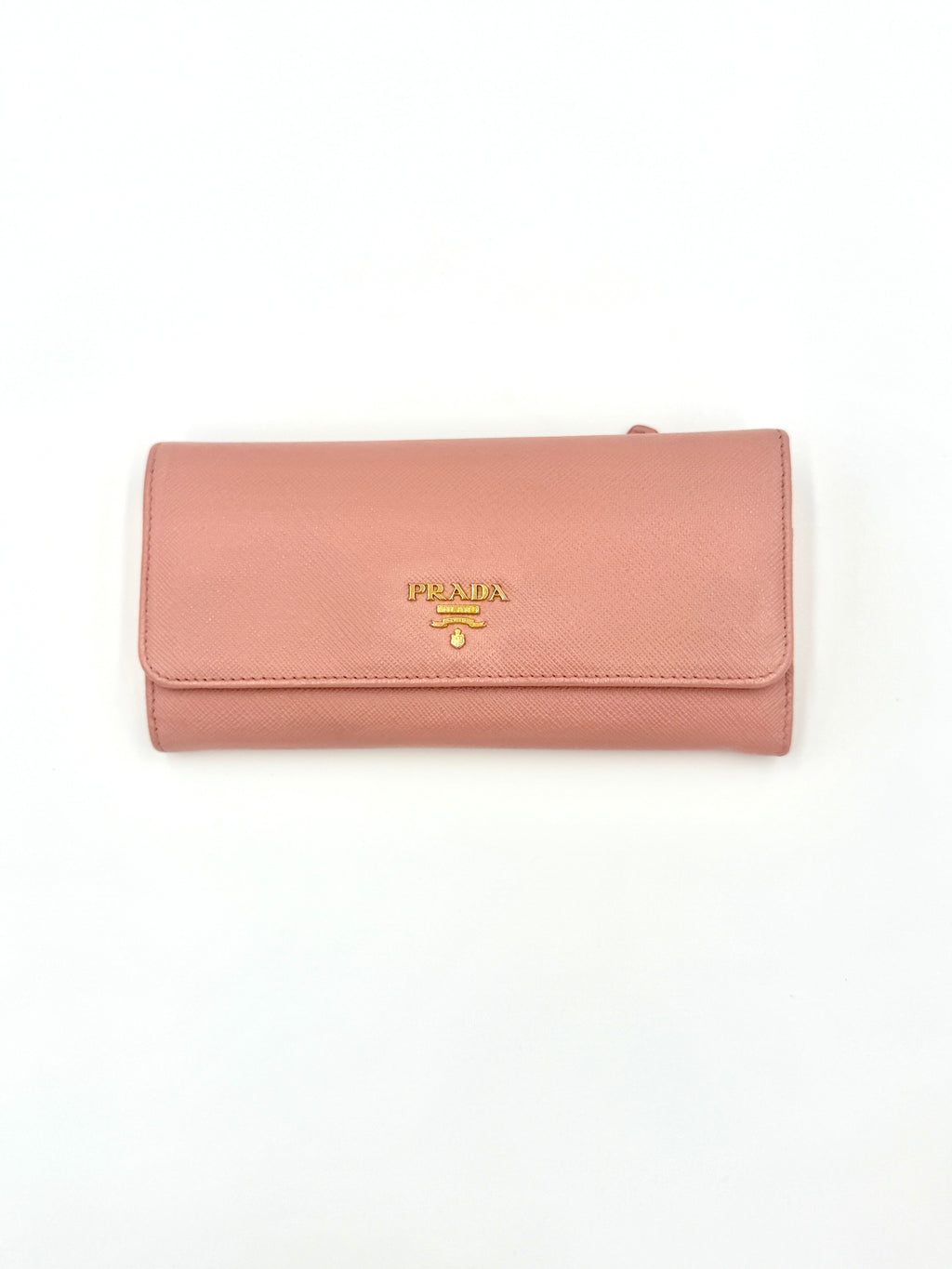 Pre-Owned Prada Pink Saffiano Leather Long Wallet (with chain) - Authenticated