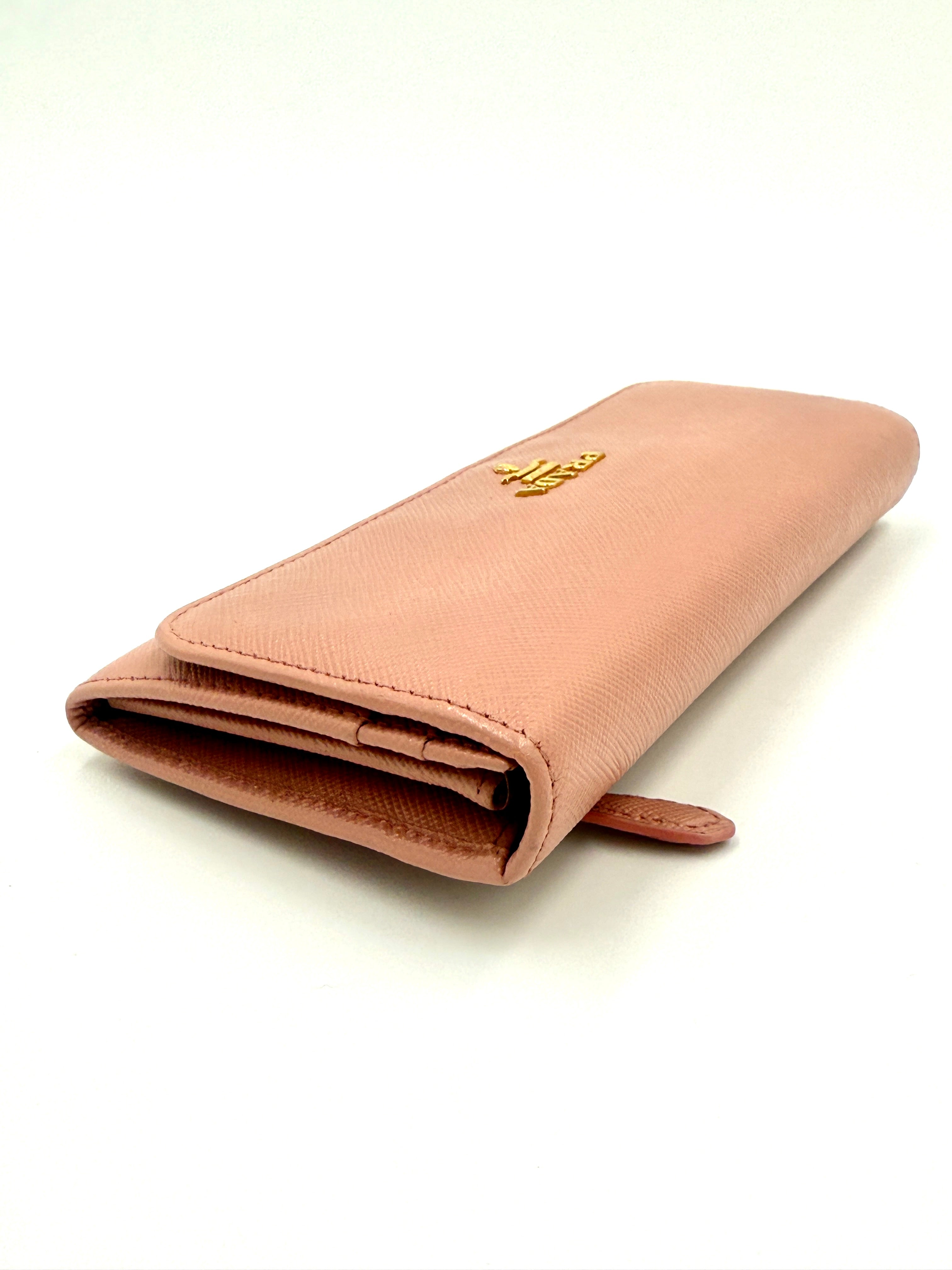 Pre-Owned Prada Pink Saffiano Leather Long Wallet (with chain) - Authenticated