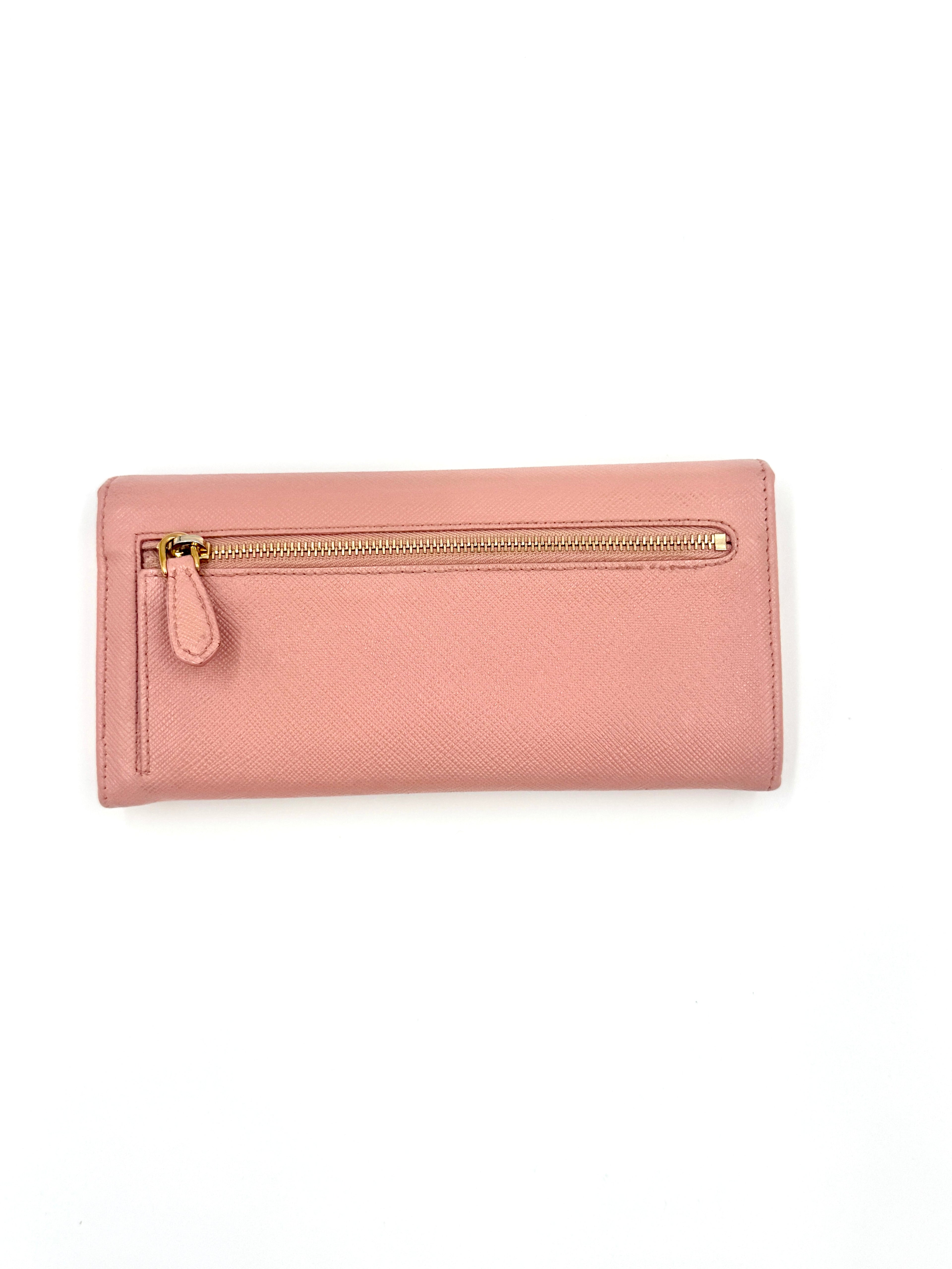 Pre-Owned Prada Pink Saffiano Leather Long Wallet (with chain) - Authenticated