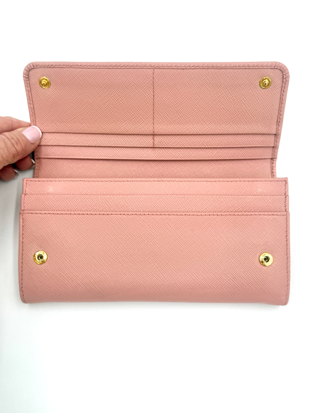 Pre-Owned Prada Pink Saffiano Leather Long Wallet (with chain) - Authenticated