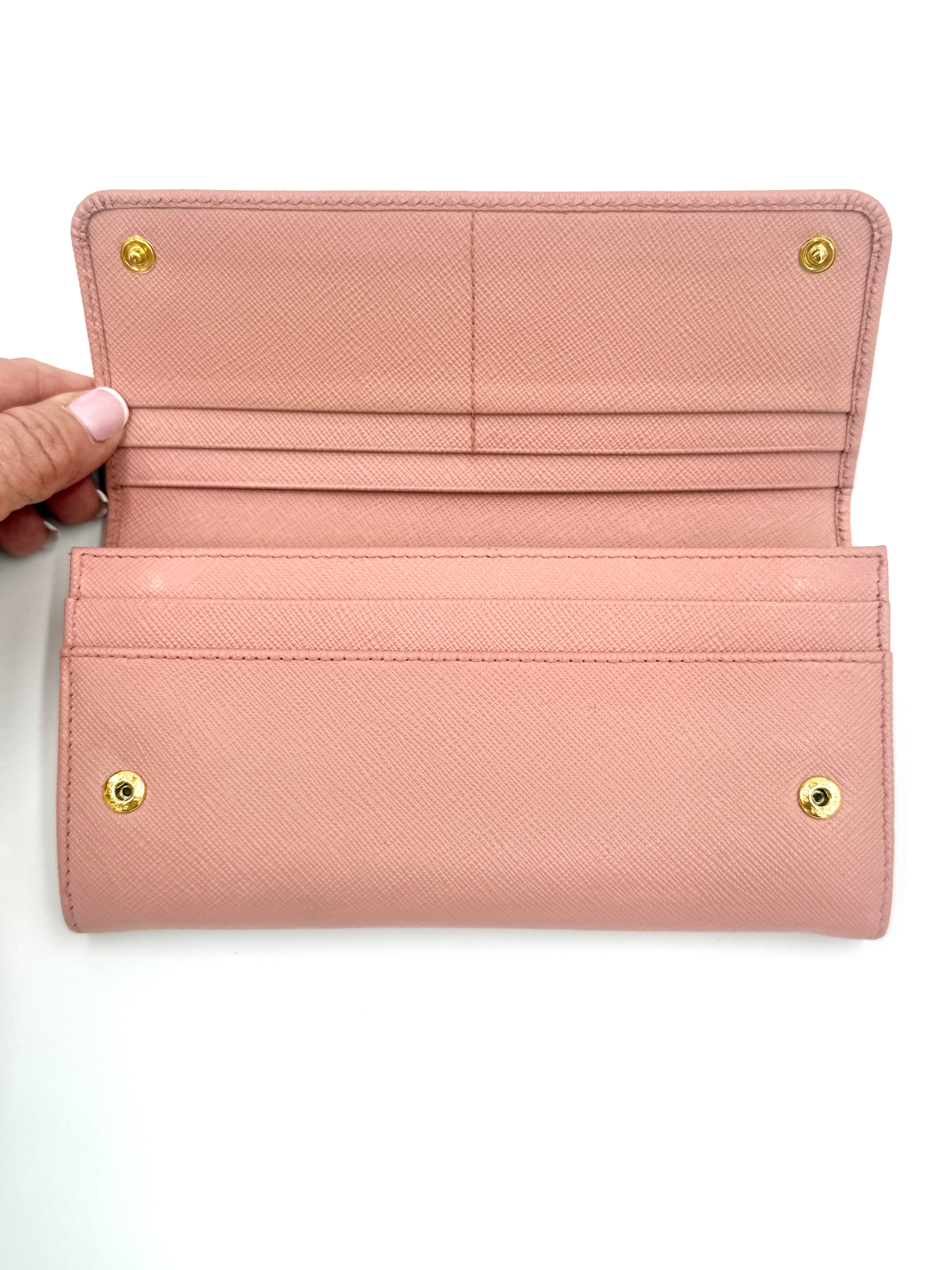 Pre-Owned Prada Pink Saffiano Leather Long Wallet (with chain) - Authenticated
