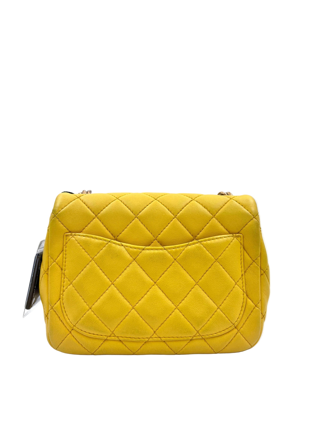Pre-owned Chanel Yellow Leather Matelassé Handbag with Gem-Toned Charm Chain - Authenticated