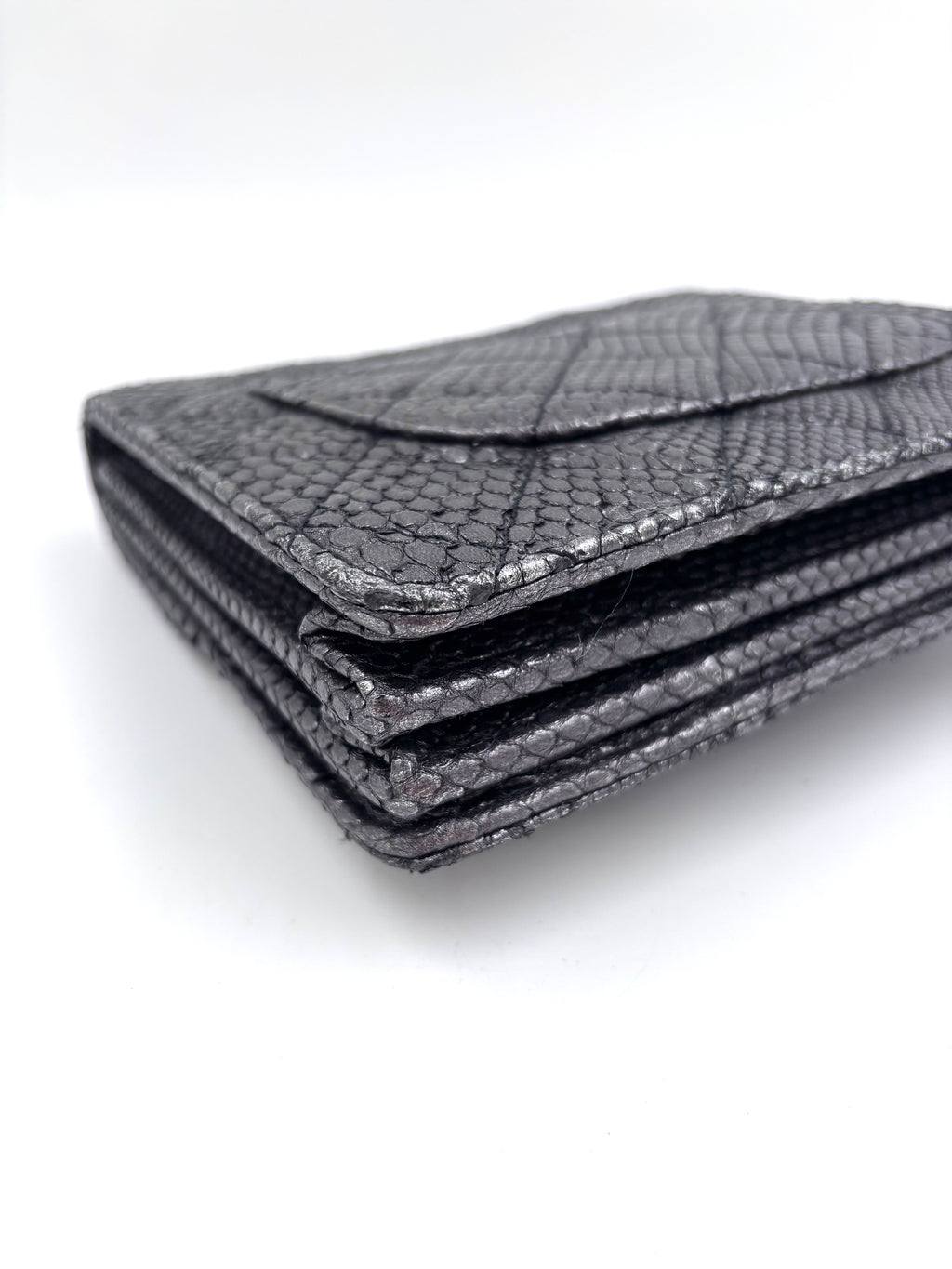 Pre-owned Chanel Small Metallic Gunmetal Snakeskin Flap Bag - Authenticated