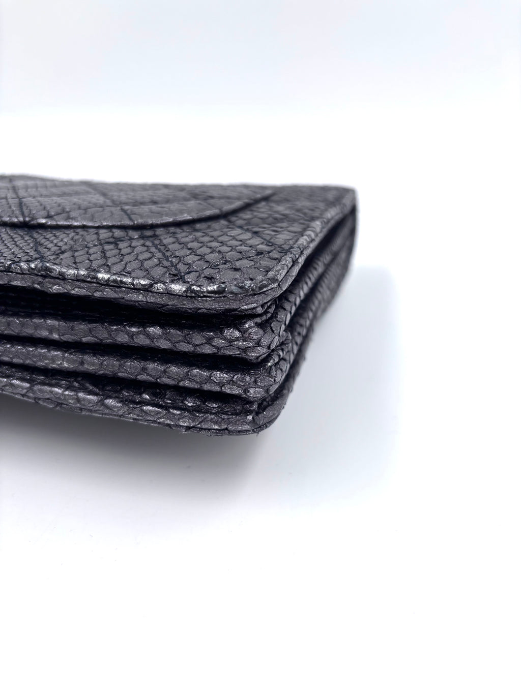 Pre-owned Chanel Small Metallic Gunmetal Snakeskin Flap Bag - Authenticated