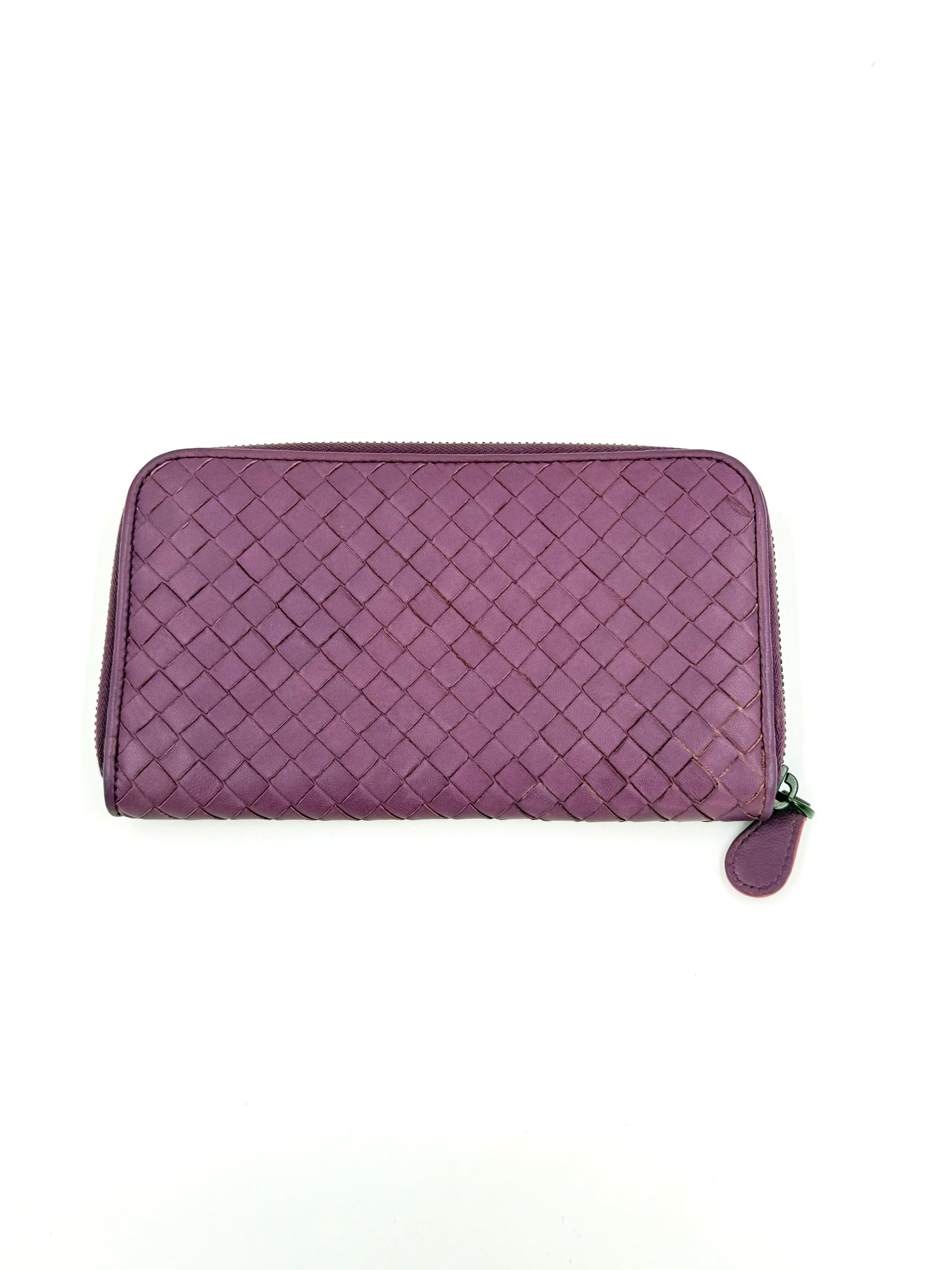 Pre-owned Bottega Veneta Intrecciato Leather Zip Around Wallet Purple Orchid - Authenticated