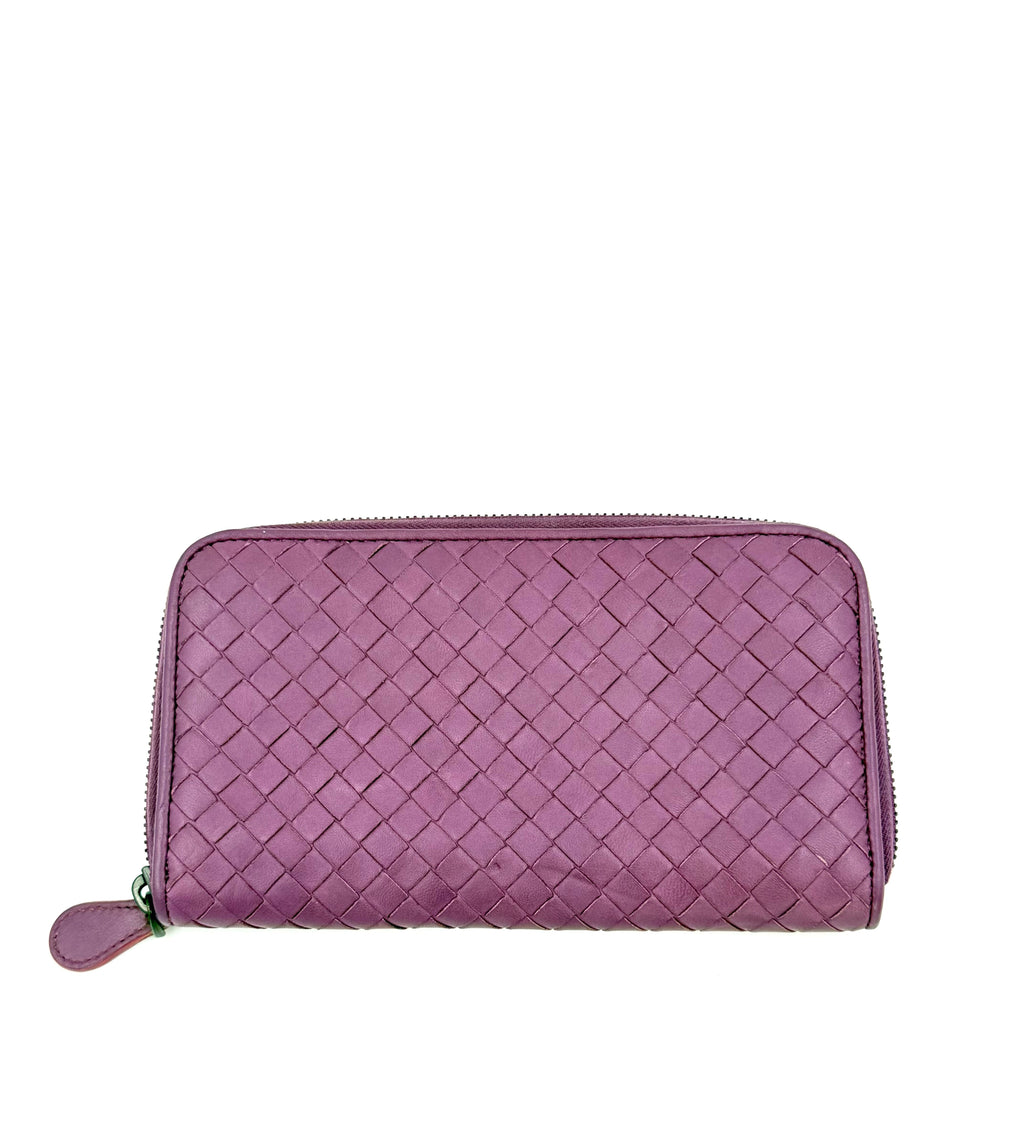 Pre-owned Bottega Veneta Intrecciato Leather Zip Around Wallet Purple Orchid - Authenticated