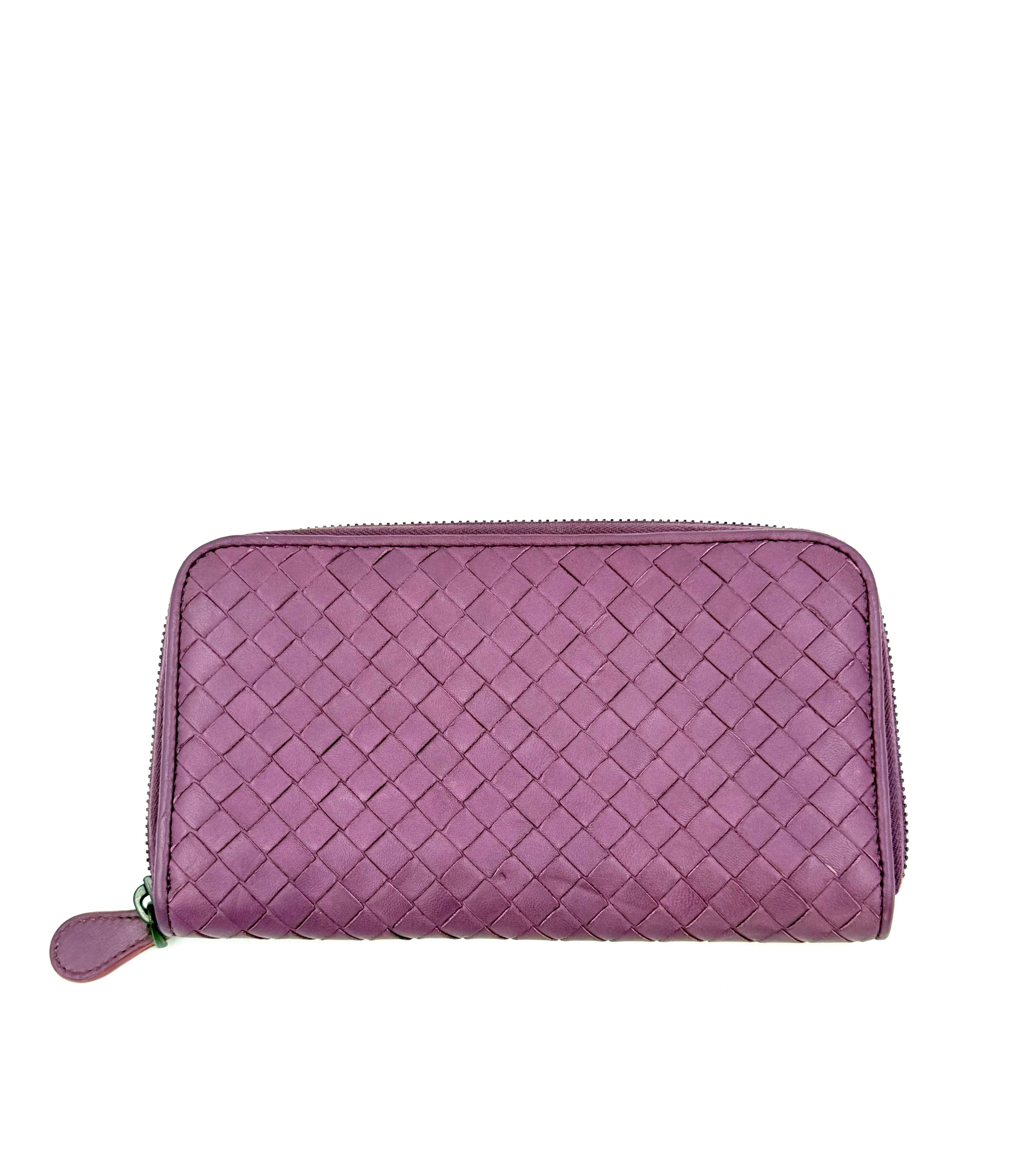 Pre-owned Bottega Veneta Intrecciato Leather Zip Around Wallet Purple Orchid - Authenticated