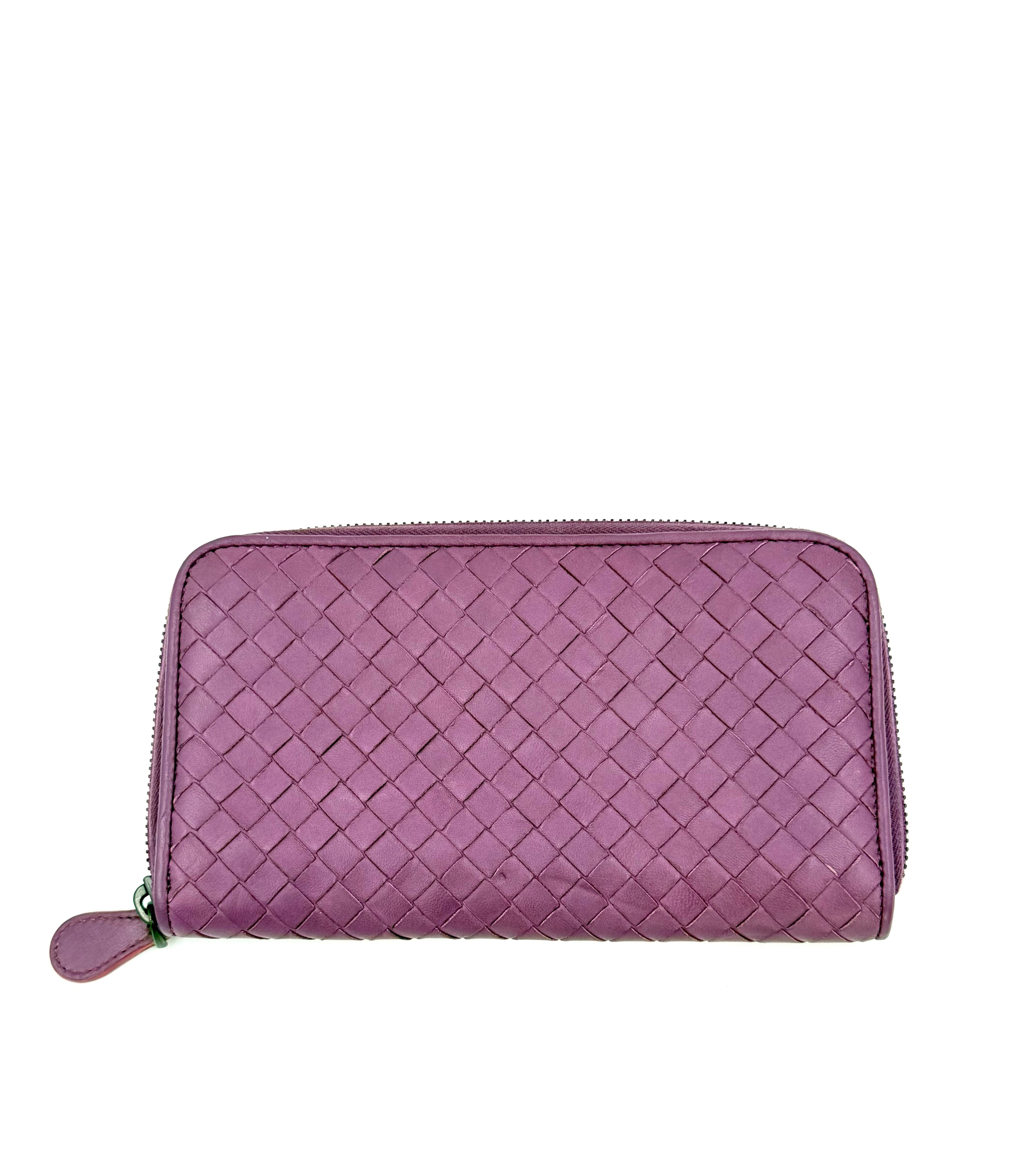 Pre-owned Bottega Veneta Intrecciato Leather Zip Around Wallet Purple Orchid - Authenticated