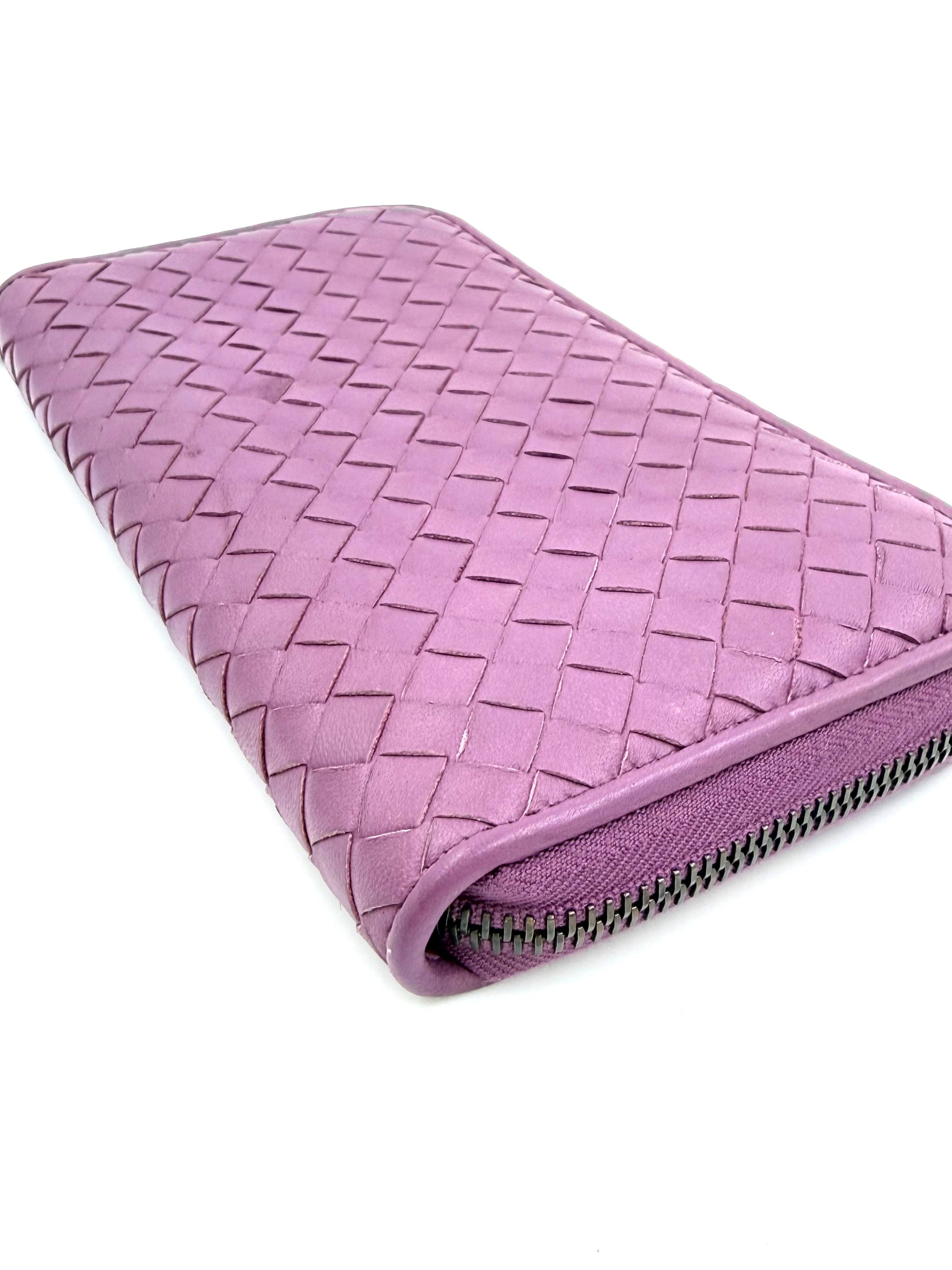 Pre-owned Bottega Veneta Intrecciato Leather Zip Around Wallet Purple Orchid - Authenticated