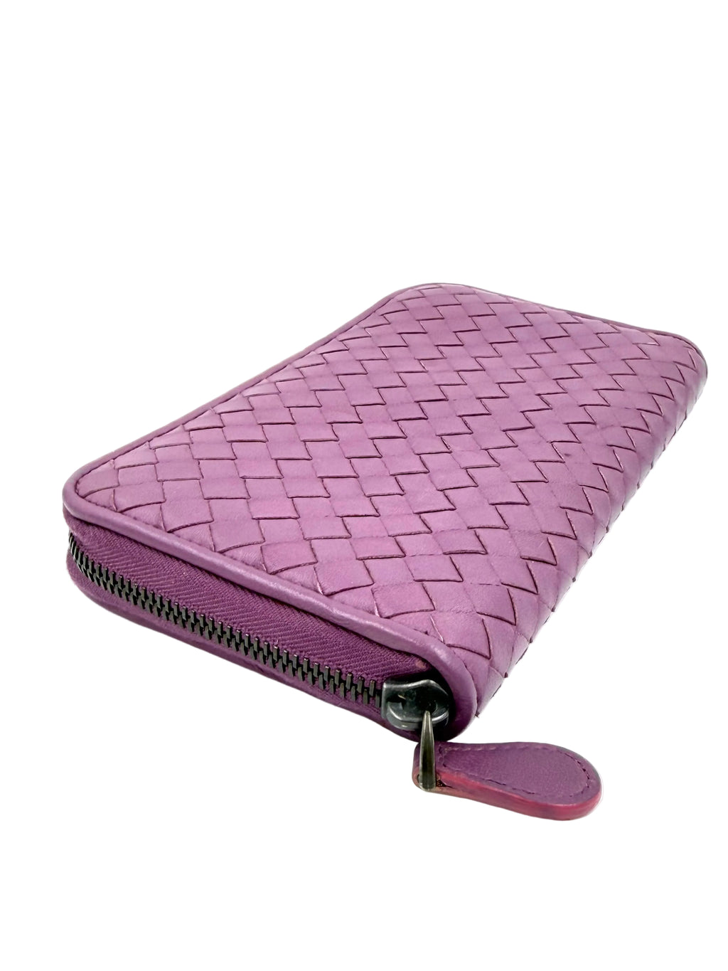 Pre-owned Bottega Veneta Intrecciato Leather Zip Around Wallet Purple Orchid - Authenticated