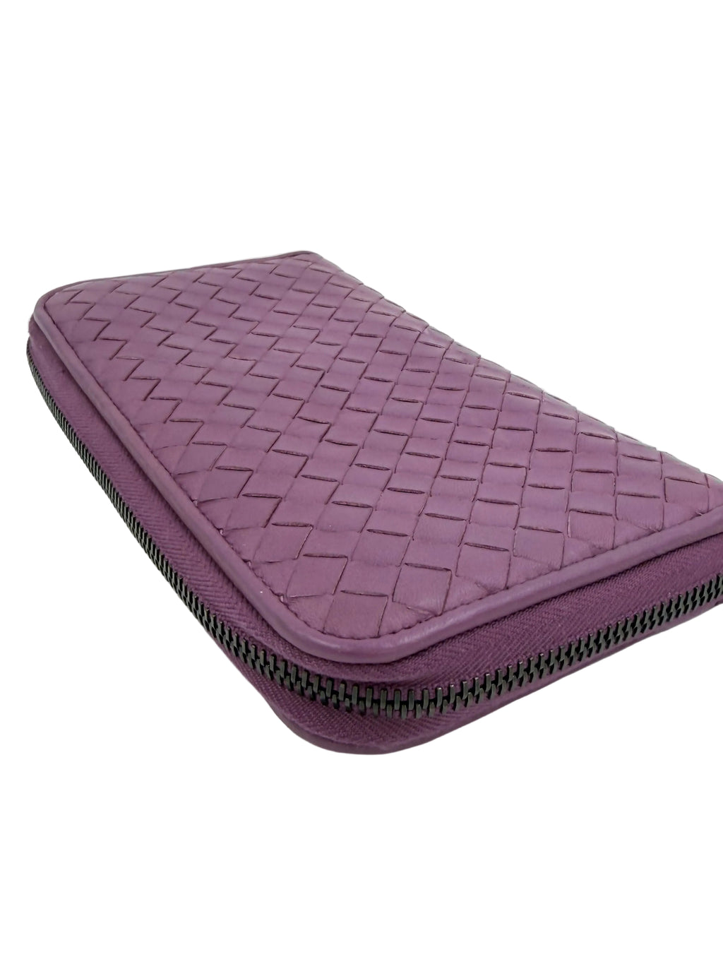 Pre-owned Bottega Veneta Intrecciato Leather Zip Around Wallet Purple Orchid - Authenticated