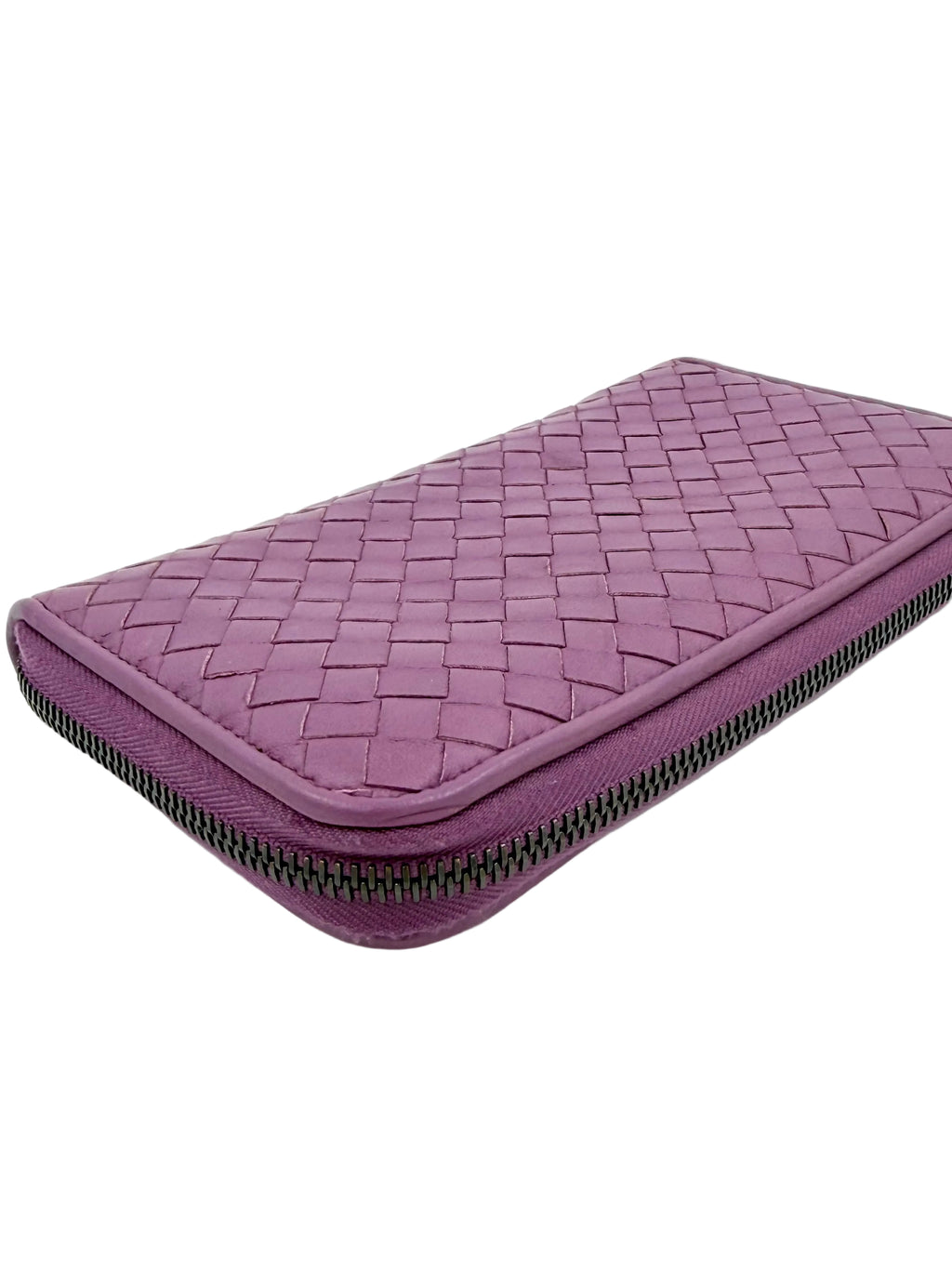 Pre-owned Bottega Veneta Intrecciato Leather Zip Around Wallet Purple Orchid - Authenticated