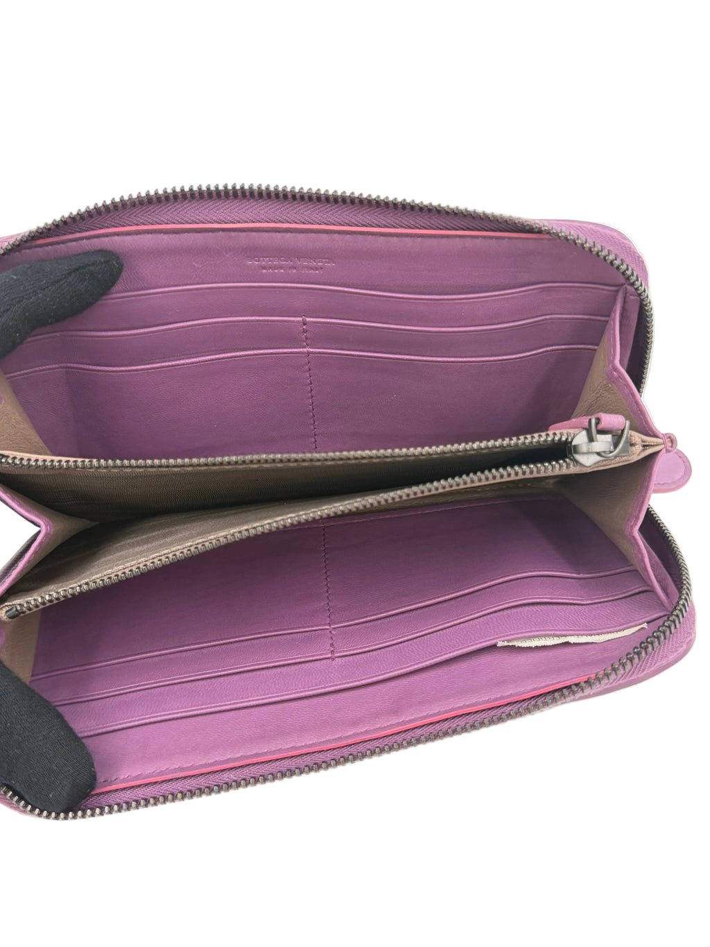 Pre-owned Bottega Veneta Intrecciato Leather Zip Around Wallet Purple Orchid - Authenticated
