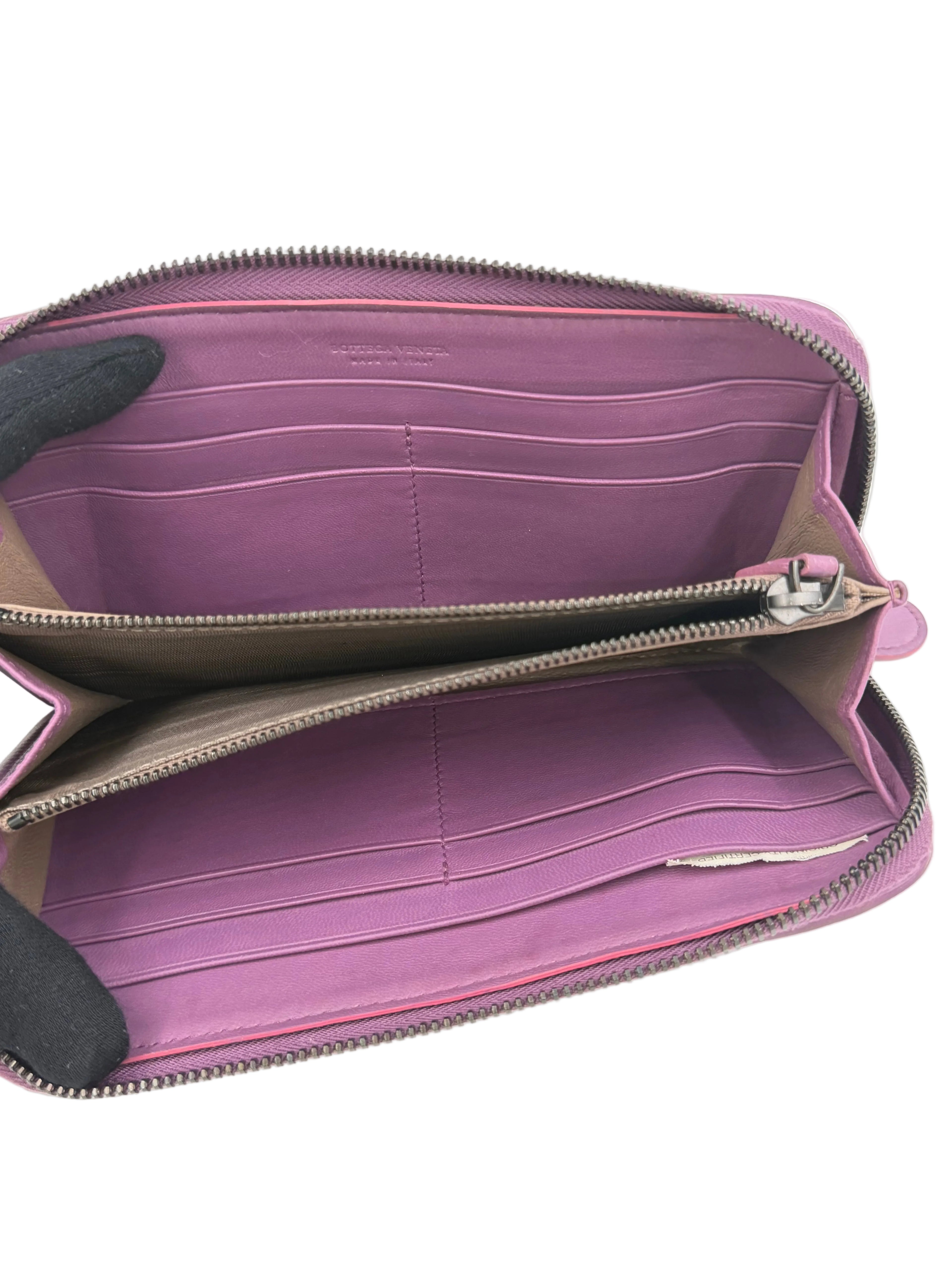 Pre-owned Bottega Veneta Intrecciato Leather Zip Around Wallet Purple Orchid - Authenticated