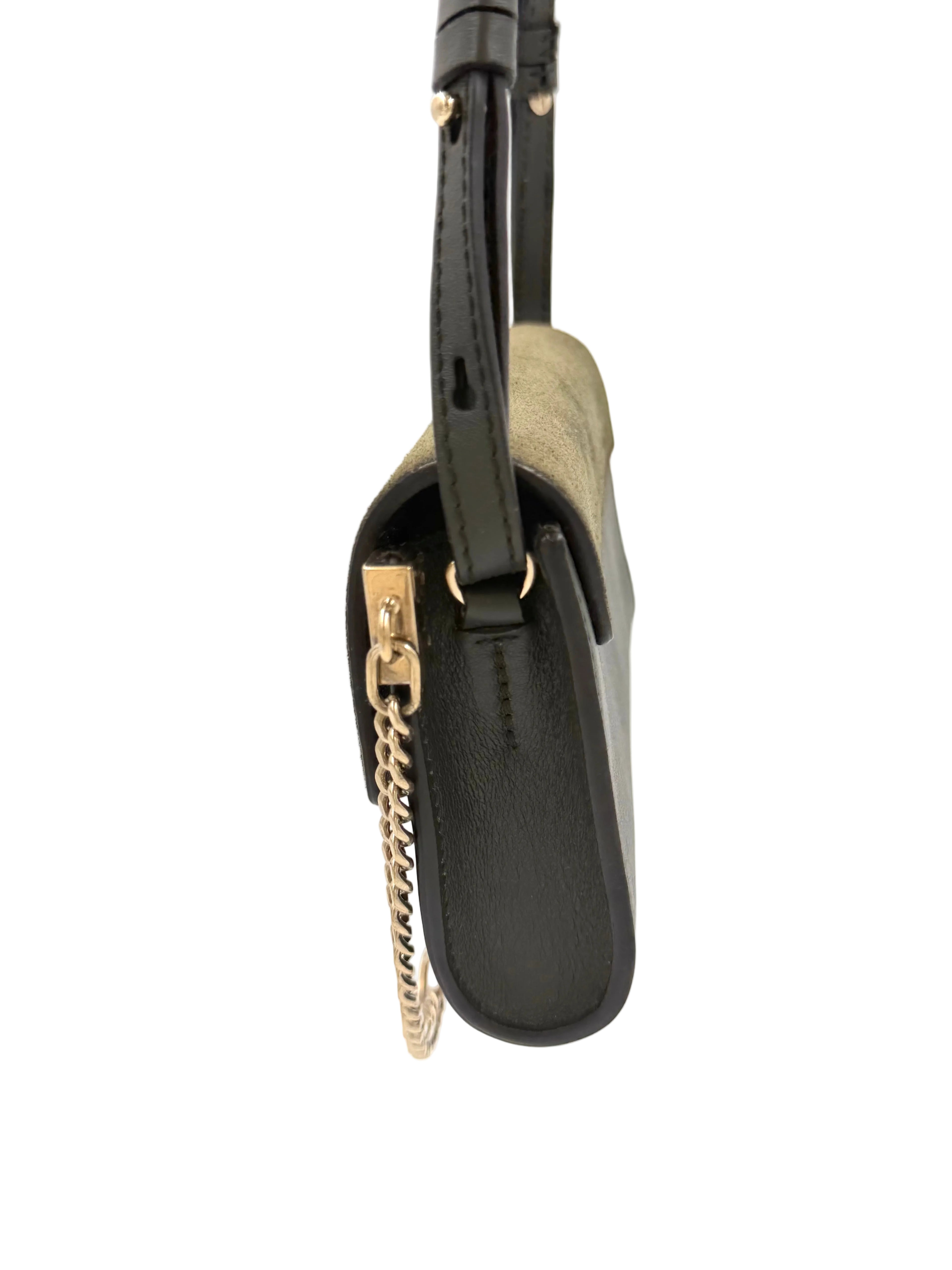 Pre-owned Chloe Faye Crossbody Wallet Olive Suede and Leather Mixed Metal Hardware - Authenticated