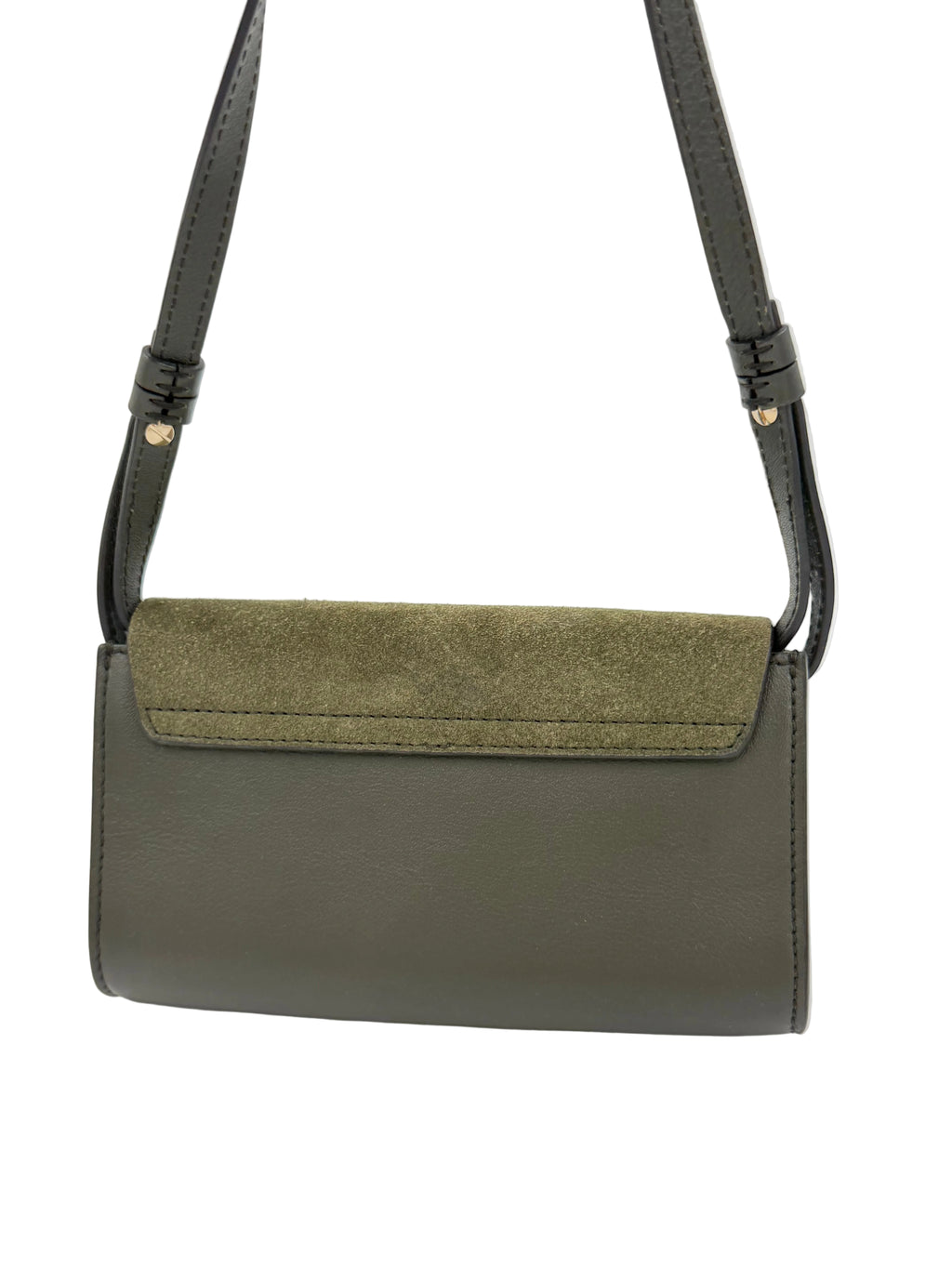 Pre-owned Chloe Faye Crossbody Wallet Olive Suede and Leather Mixed Metal Hardware - Authenticated