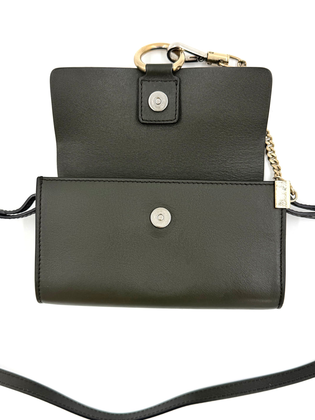 Pre-owned Chloe Faye Crossbody Wallet Olive Suede and Leather Mixed Metal Hardware - Authenticated