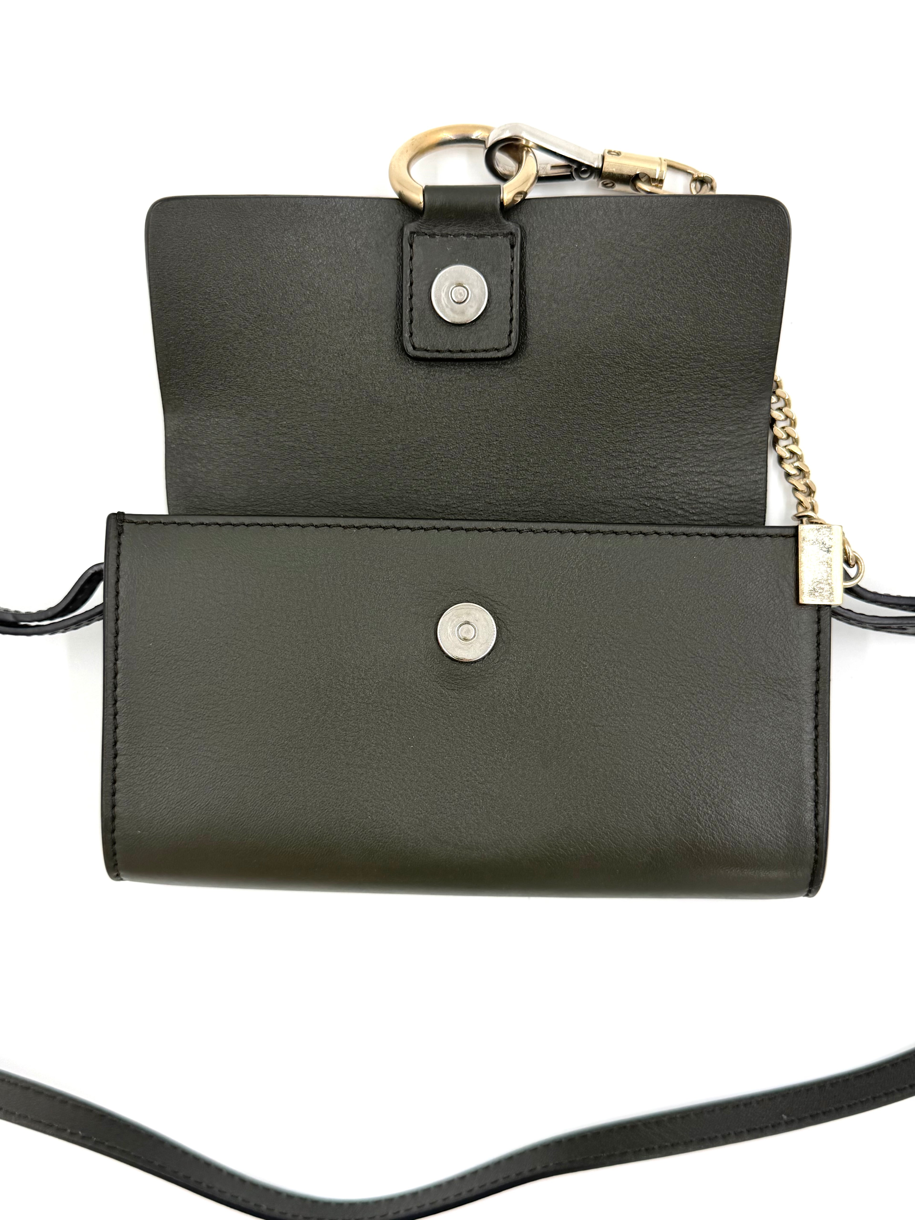 Pre-owned Chloe Faye Crossbody Wallet Olive Suede and Leather Mixed Metal Hardware - Authenticated