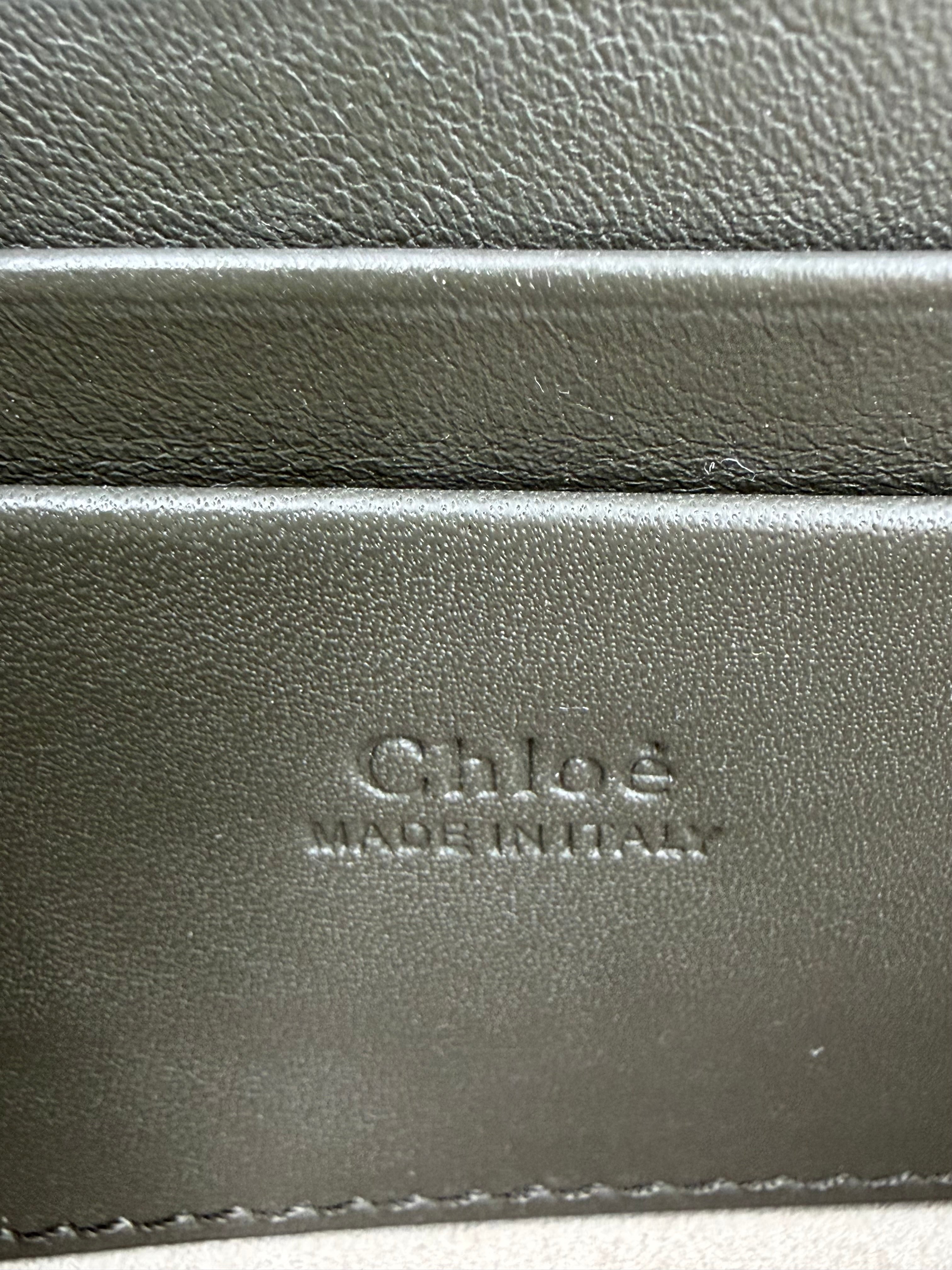Pre-owned Chloe Faye Crossbody Wallet Olive Suede and Leather Mixed Metal Hardware - Authenticated