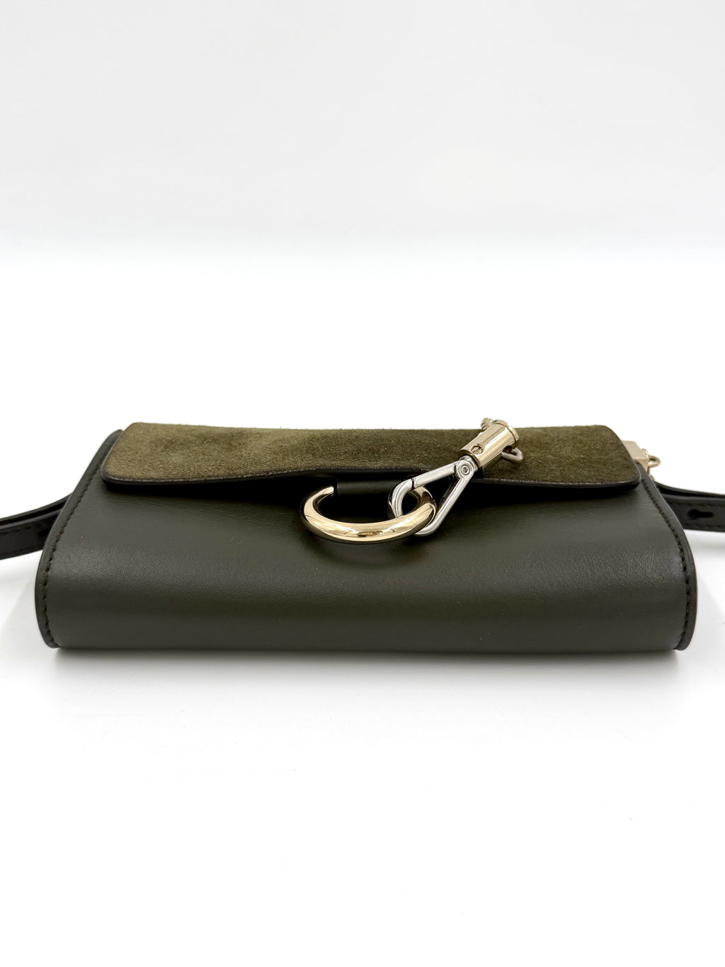 Pre-owned Chloe Faye Crossbody Wallet Olive Suede and Leather Mixed Metal Hardware - Authenticated