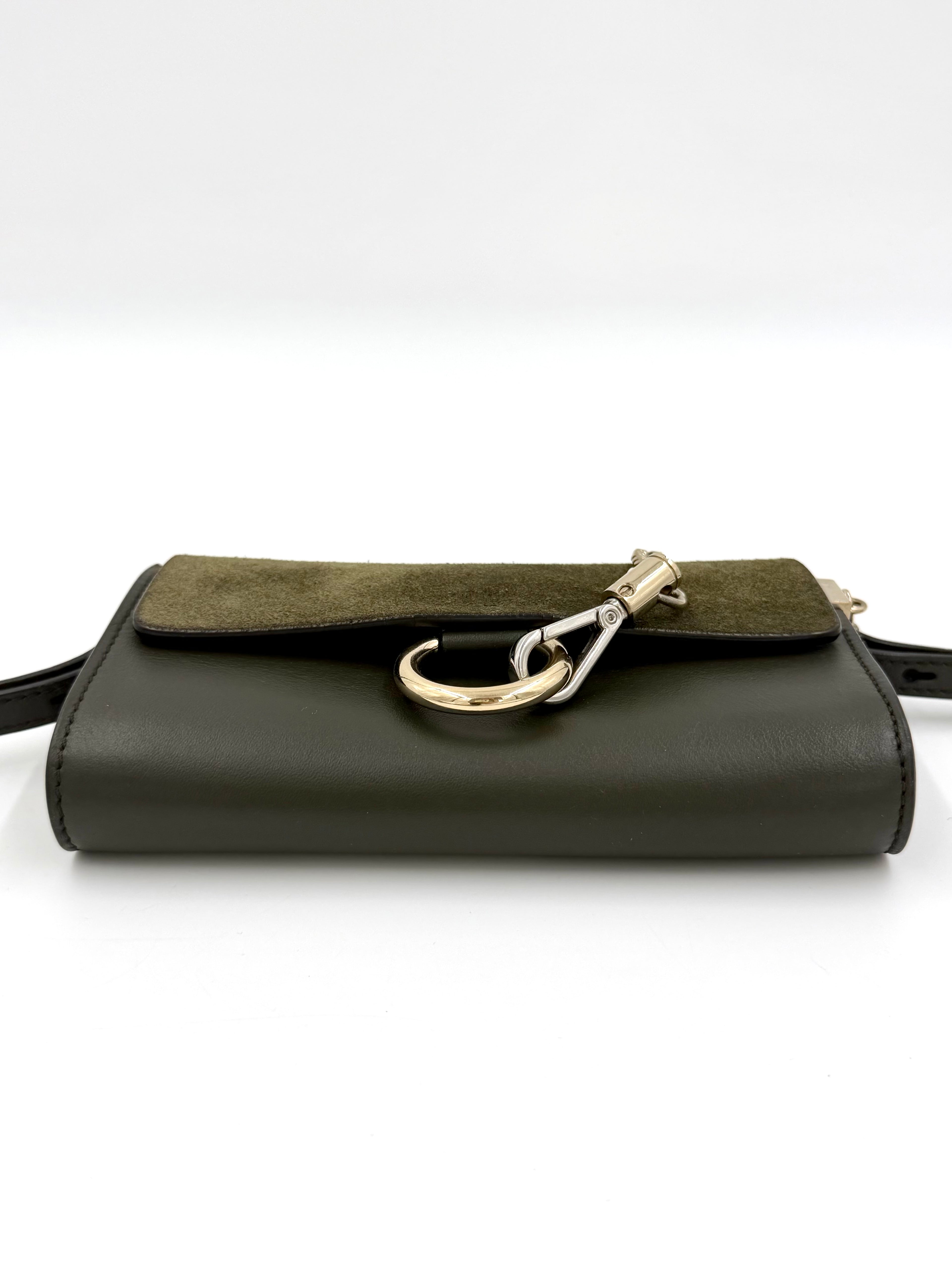 Pre-owned Chloe Faye Crossbody Wallet Olive Suede and Leather Mixed Metal Hardware - Authenticated