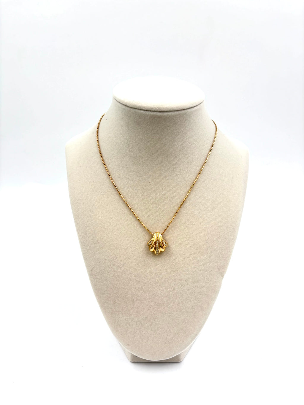 Pre-owned Dior Shell Necklace Gold Tone with Crystals - Authenticated
