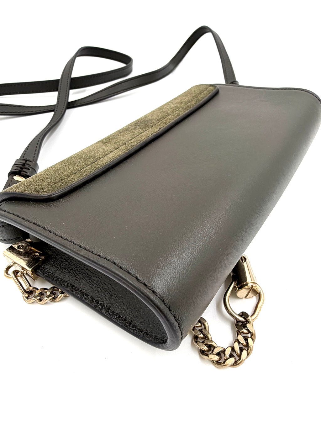 Pre-owned Chloe Faye Crossbody Wallet Olive Suede and Leather Mixed Metal Hardware - Authenticated
