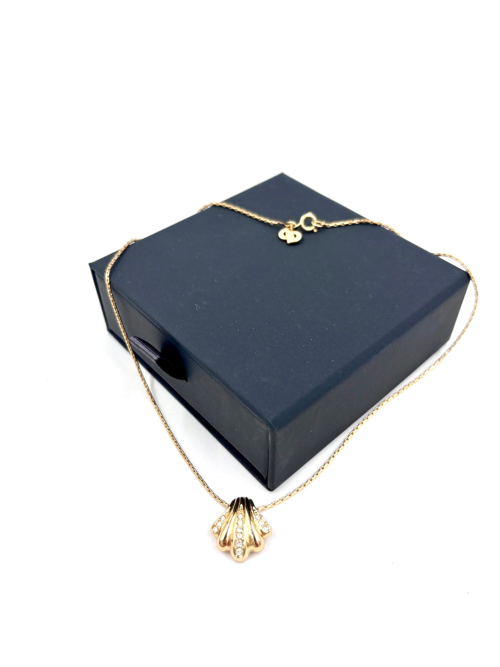 Pre-owned Dior Shell Necklace Gold Tone with Crystals - Authenticated