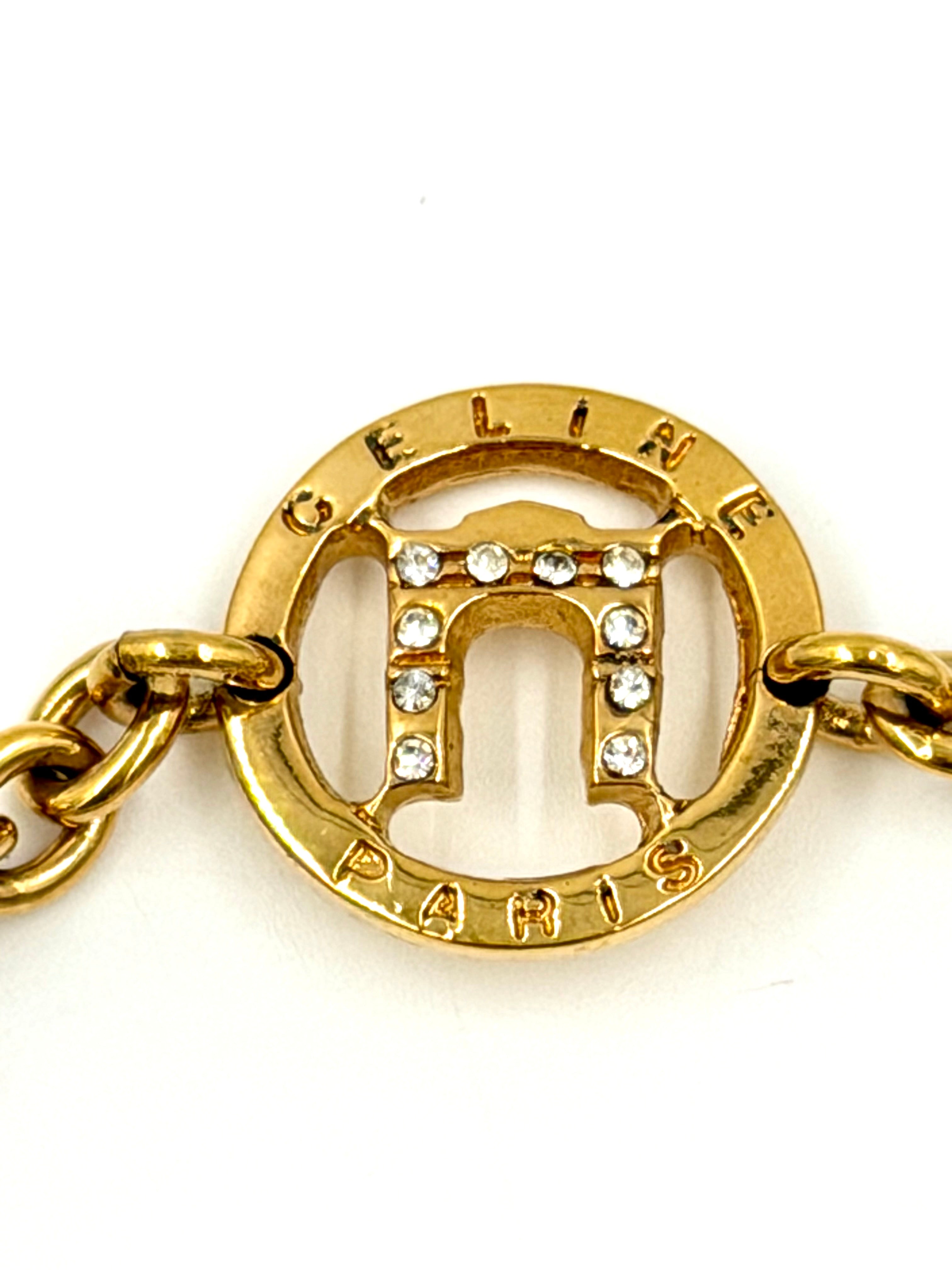 Pre-owned Celine Gold-tone Triomphe and Eiffel Tower Charm Bracelet