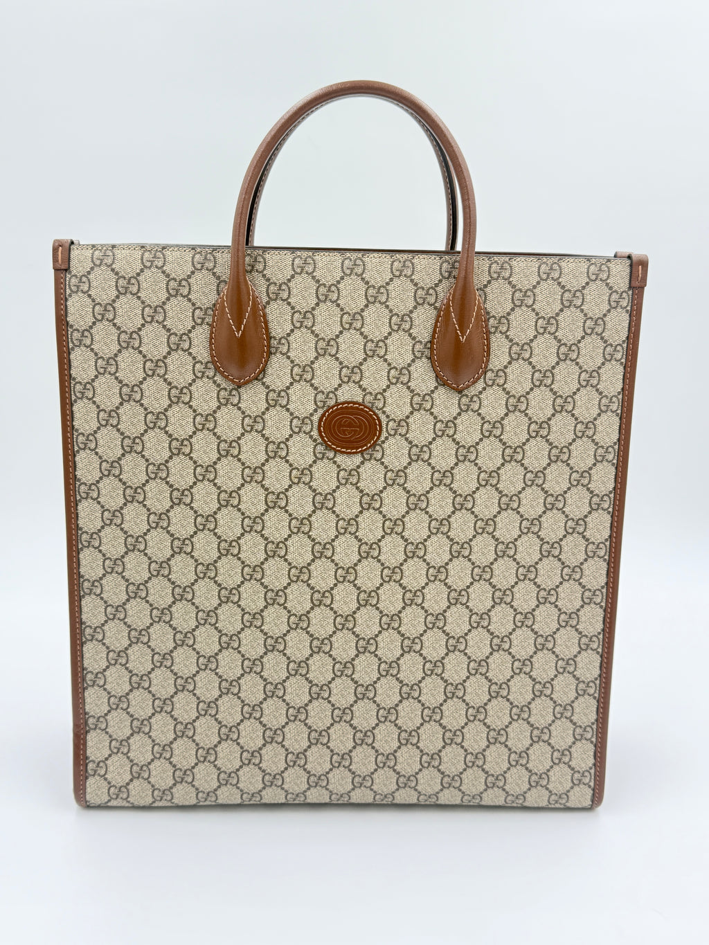 Pre-Owned GUCCI Brown GG Supreme Canvas Interlocking GG Tote Medium - Authenticated