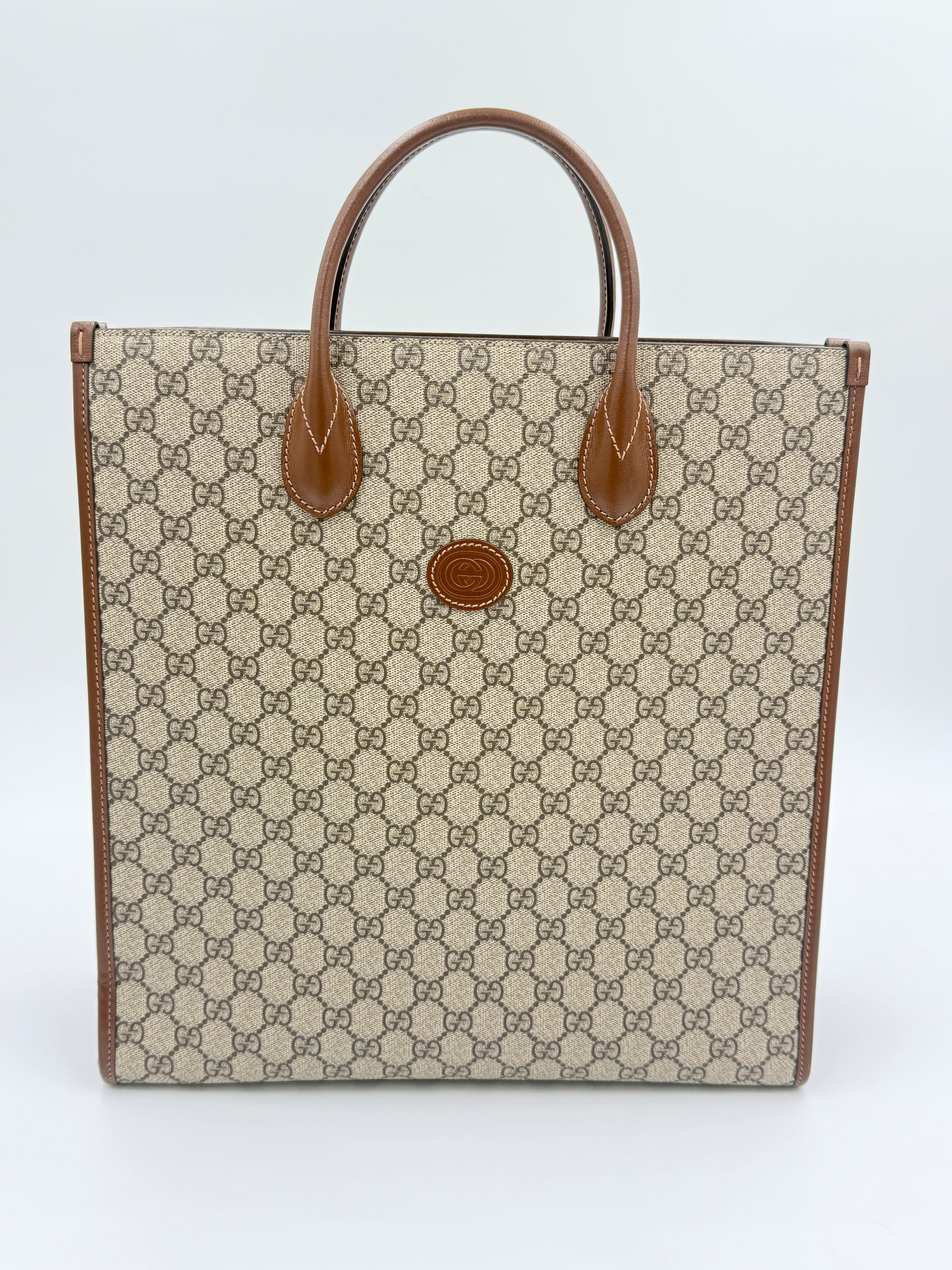 Pre-Owned GUCCI Brown GG Supreme Canvas Interlocking GG Tote Medium - Authenticated