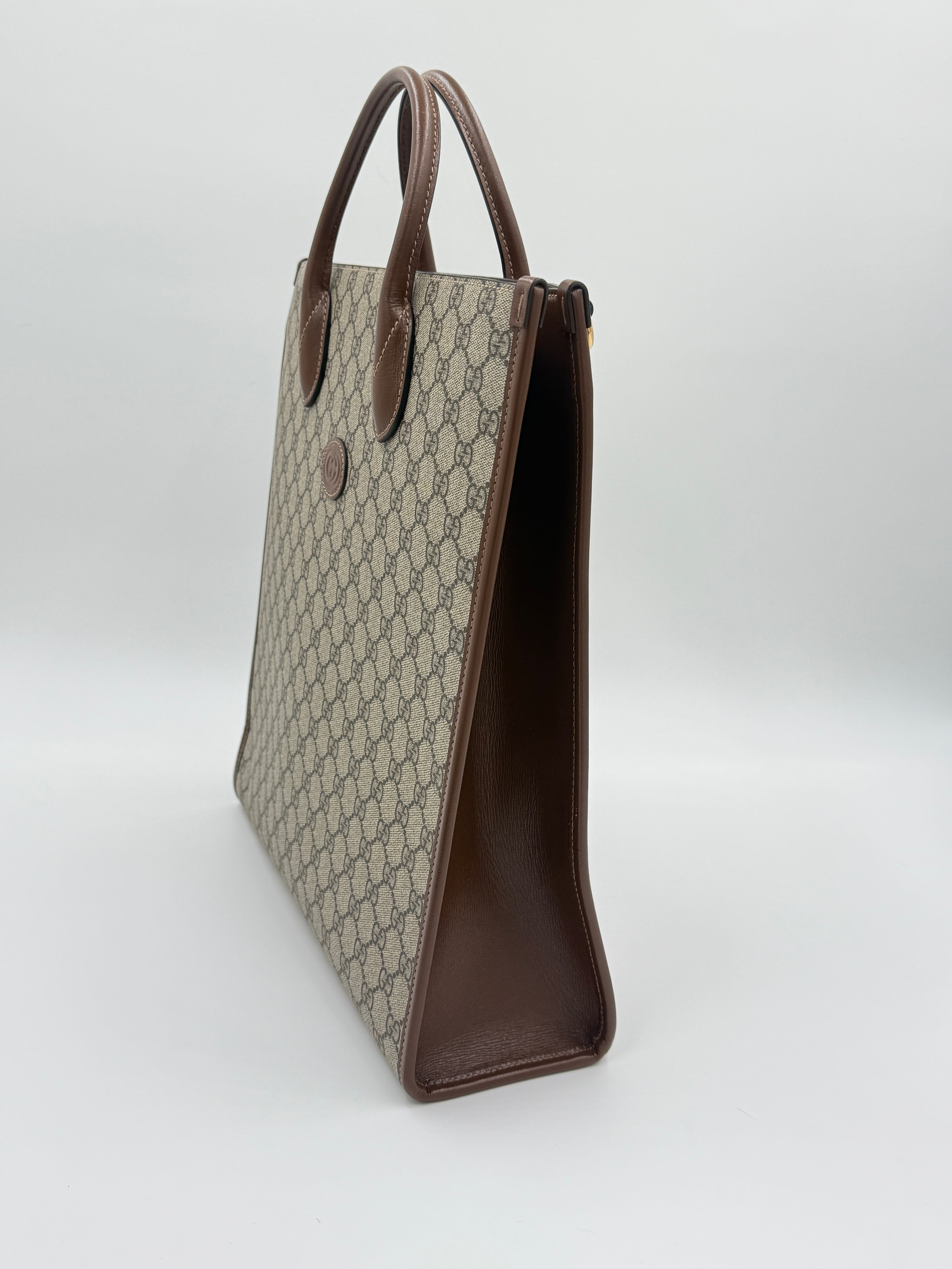 Pre-Owned GUCCI Brown GG Supreme Canvas Interlocking GG Tote Medium - Authenticated