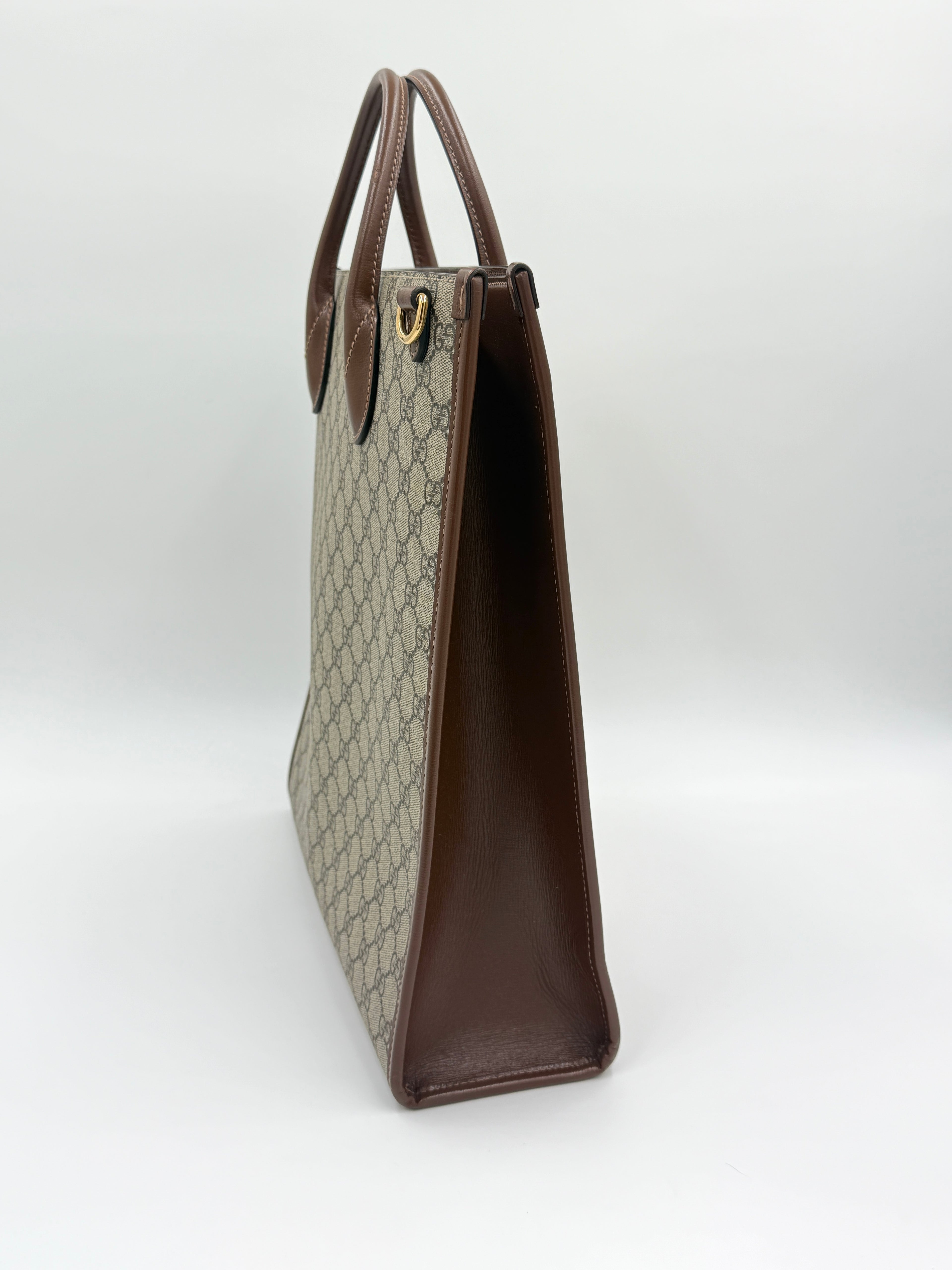 Pre-Owned GUCCI Brown GG Supreme Canvas Interlocking GG Tote Medium - Authenticated