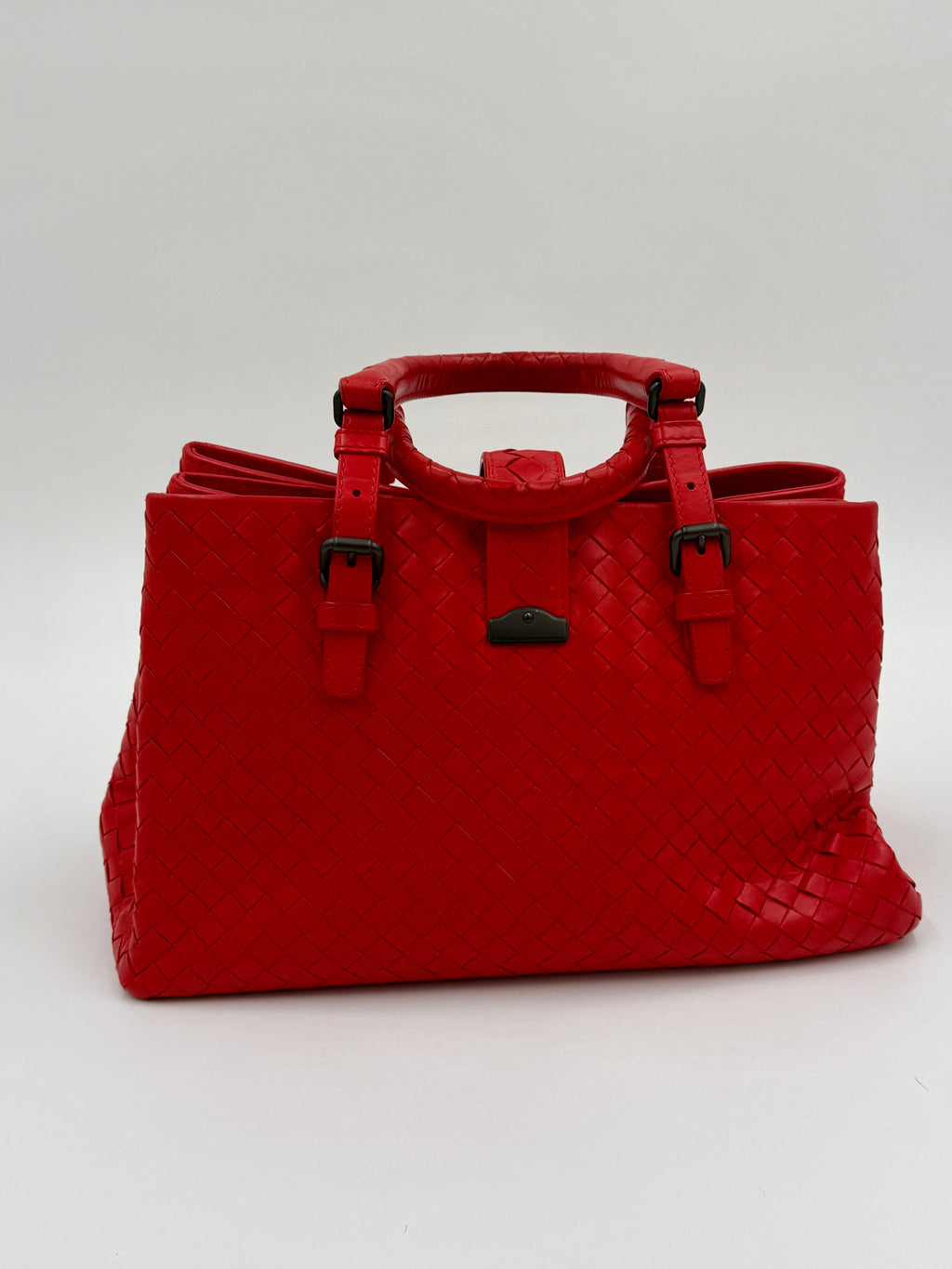 Pre-Owned Bottega Veneta Red Intrecciato Leather Top Handle Bag - Authenticated