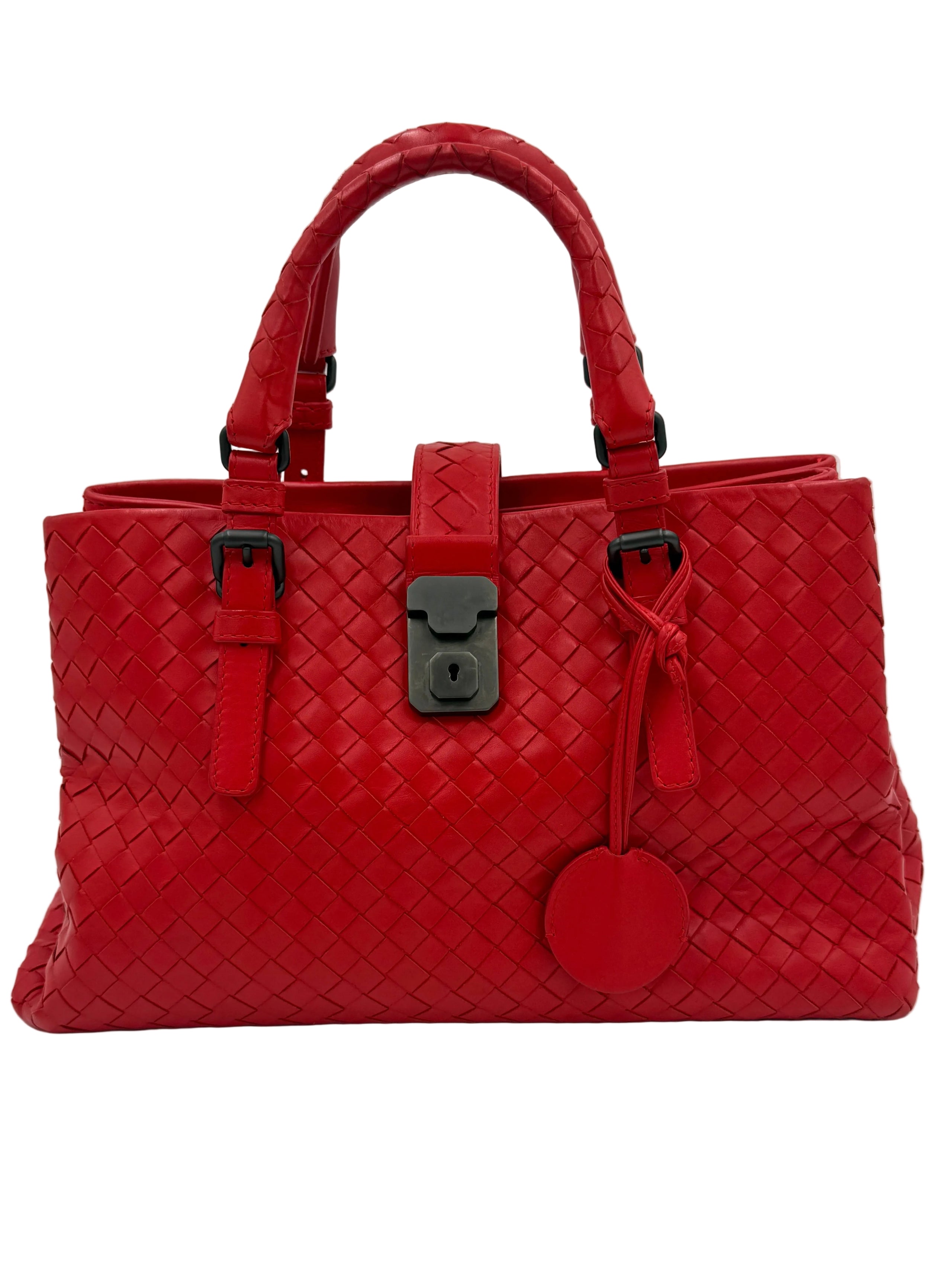 Pre-Owned Bottega Veneta Red Intrecciato Leather Top Handle Bag - Authenticated