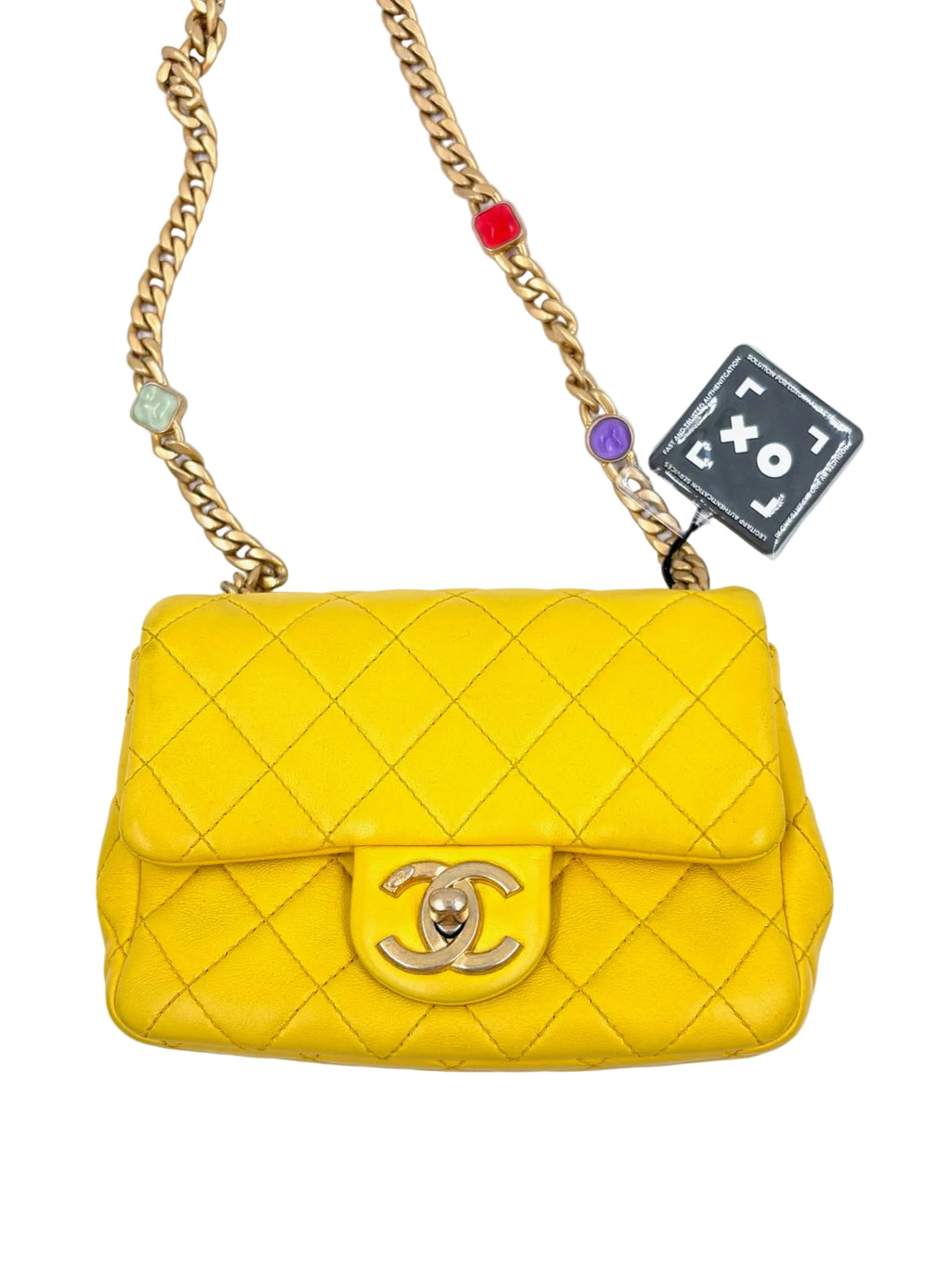 Pre-owned Chanel Yellow Leather Matelassé Handbag with Gem-Toned Charm Chain - Authenticated