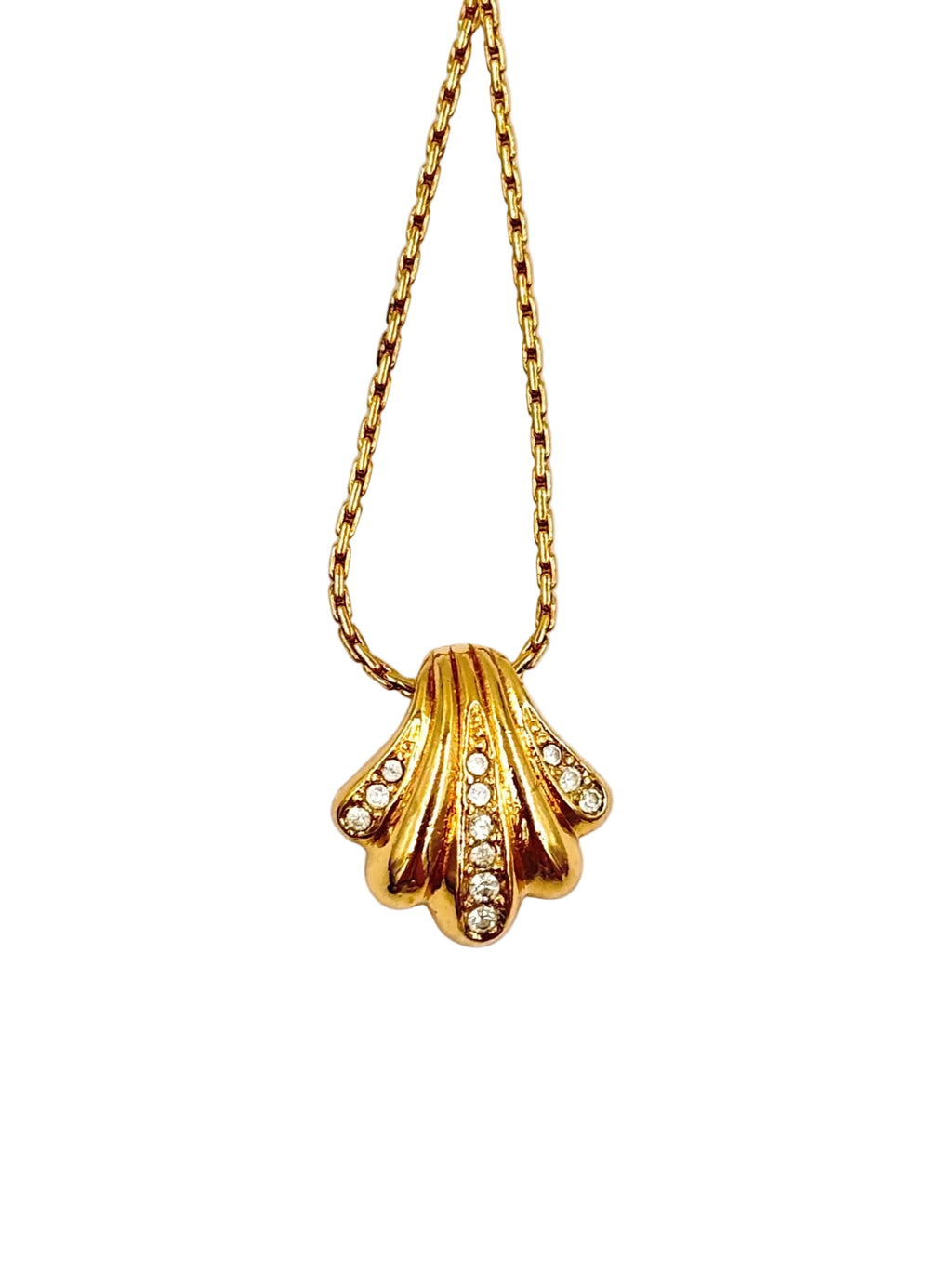 Pre-owned Dior Shell Necklace Gold Tone with Crystals - Authenticated