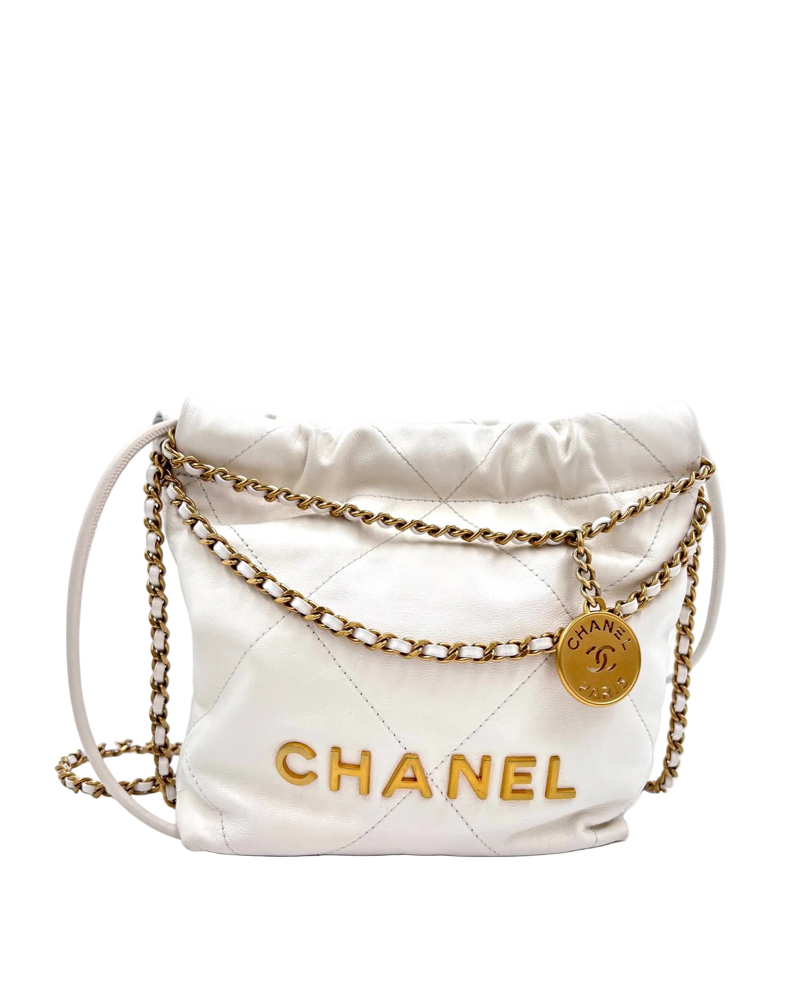Pre-owned Chanel White Mini 22 with Gold Hardware - Authenticated