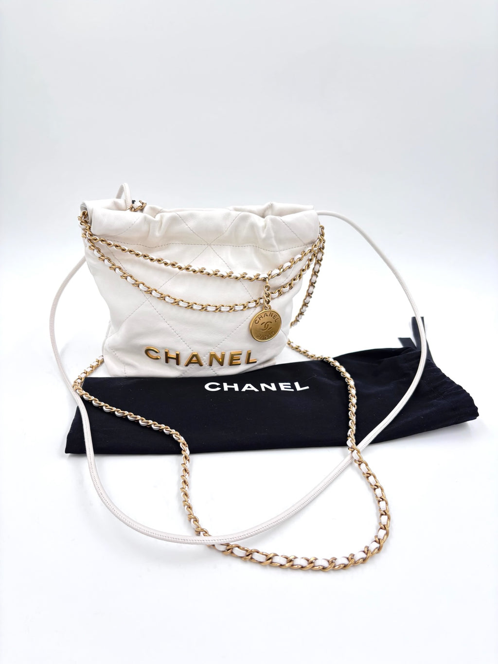 Pre-owned Chanel White Mini 22 with Gold Hardware - Authenticated