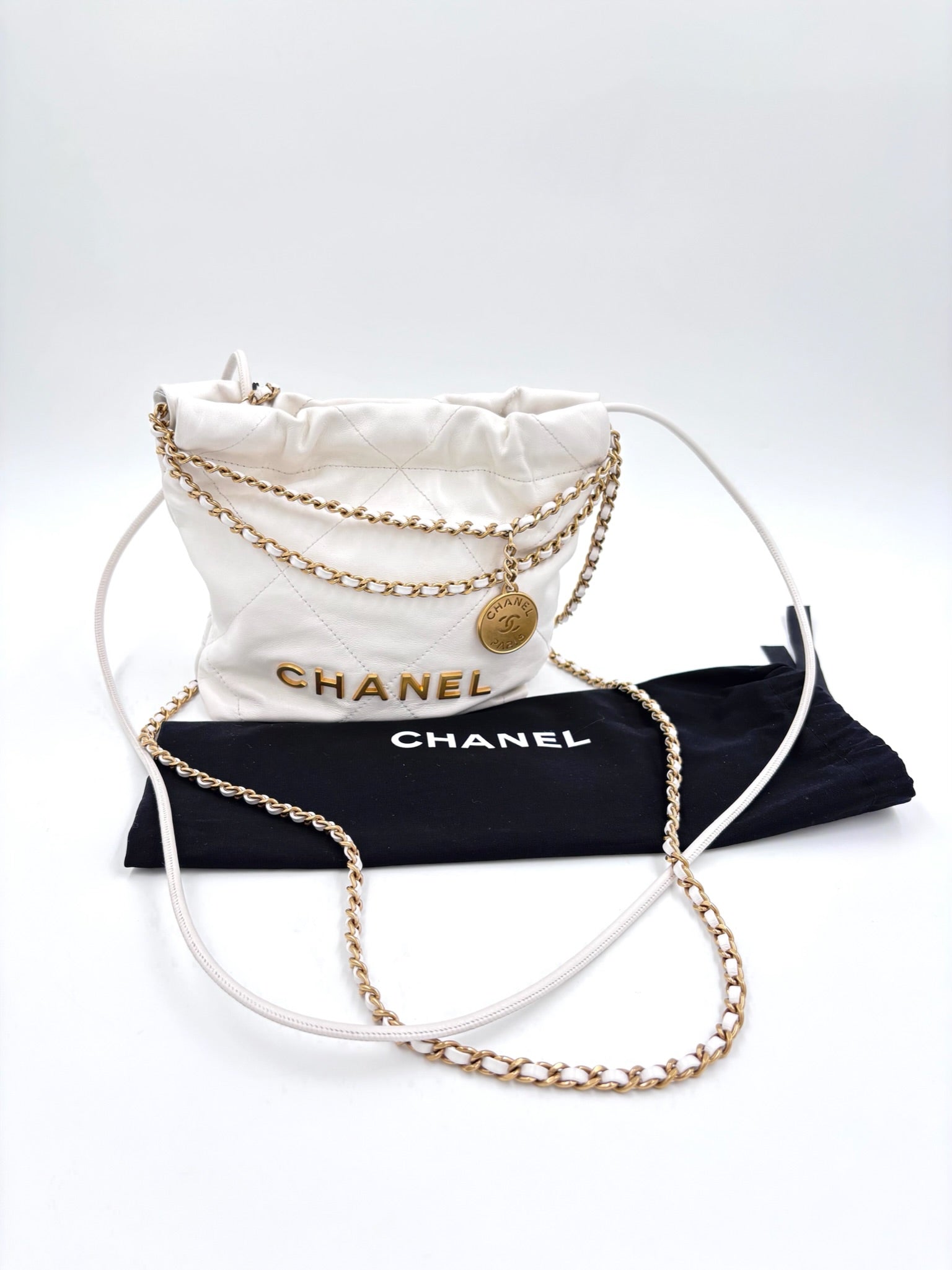 Pre-owned Chanel White Mini 22 with Gold Hardware - Authenticated